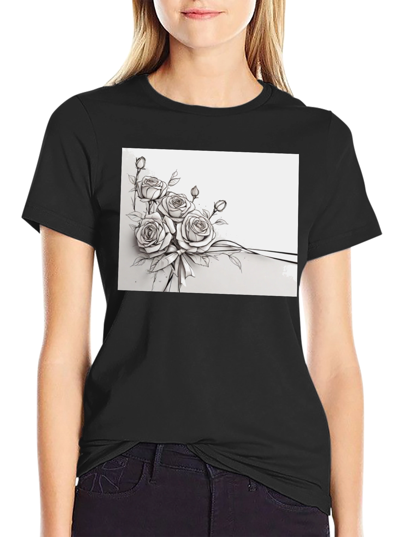 Floral Rose Bouquet Black T-Shirt