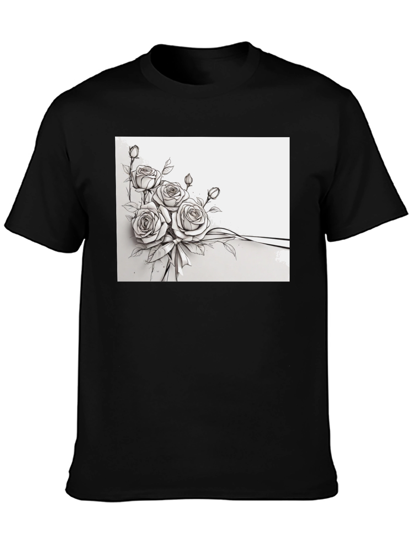 Floral Rose Bouquet Black T-Shirt