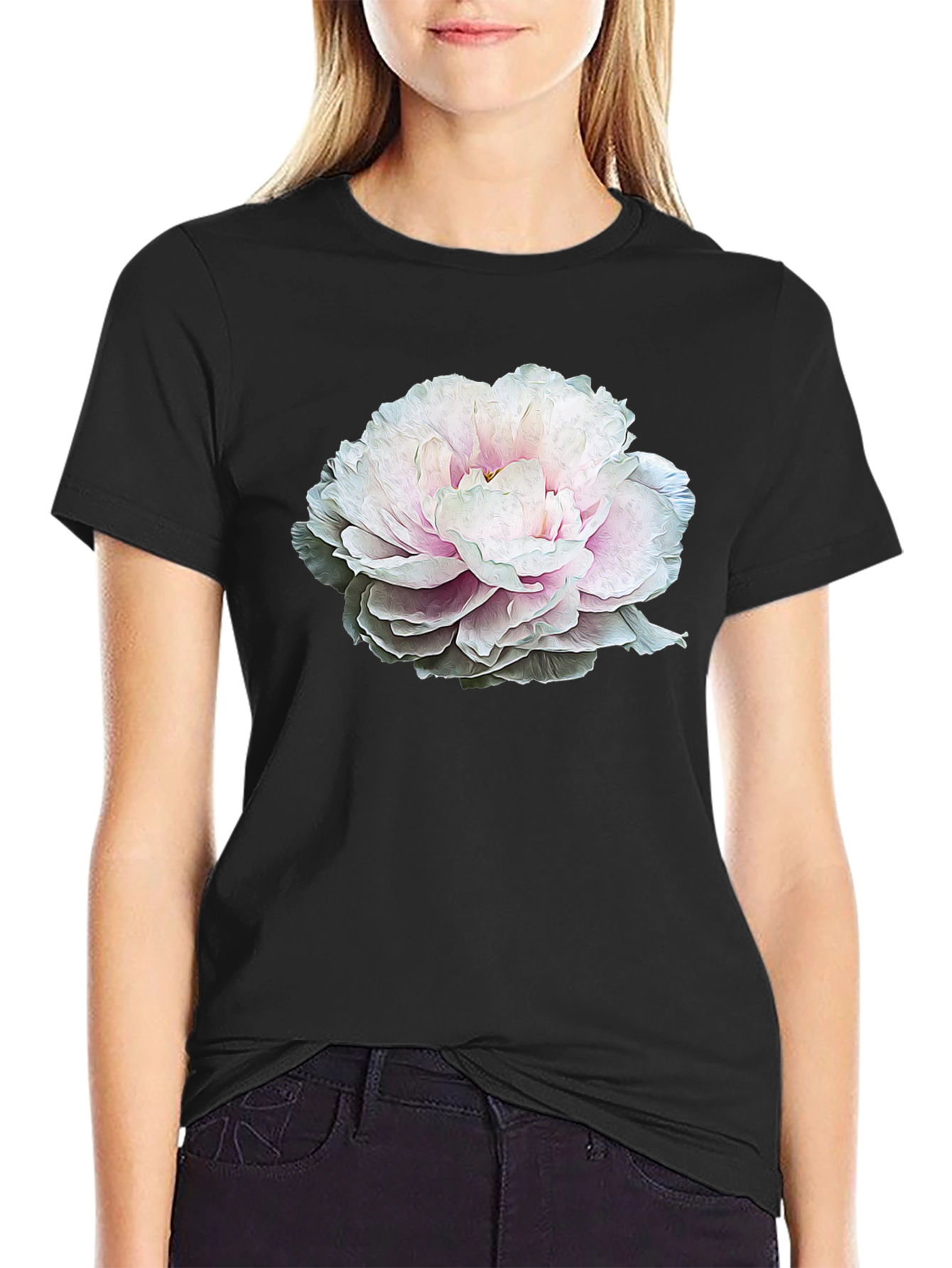 Floral Graphic Tee - Black Cotton T-Shirt