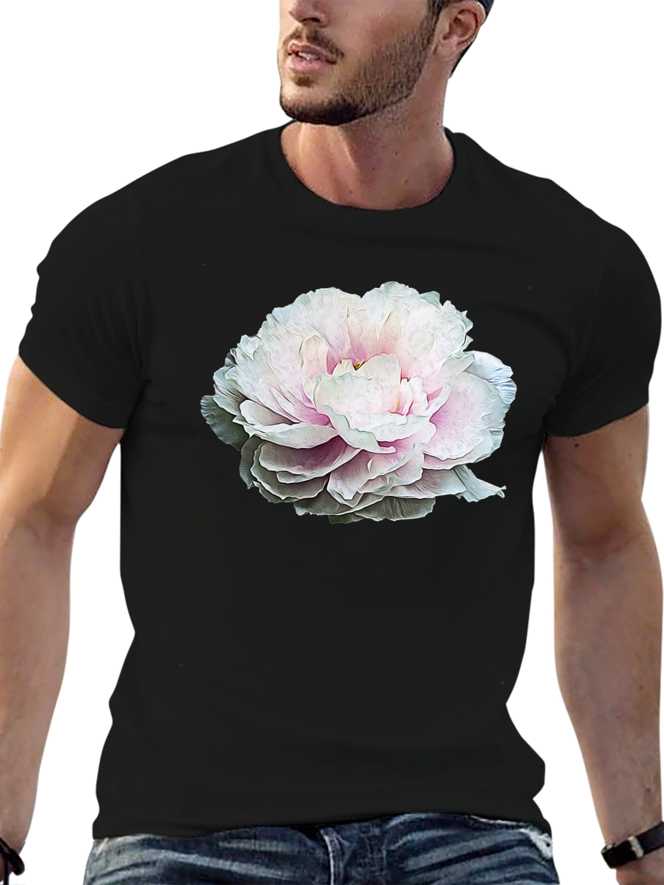 Floral Graphic Tee - Black Cotton T-Shirt