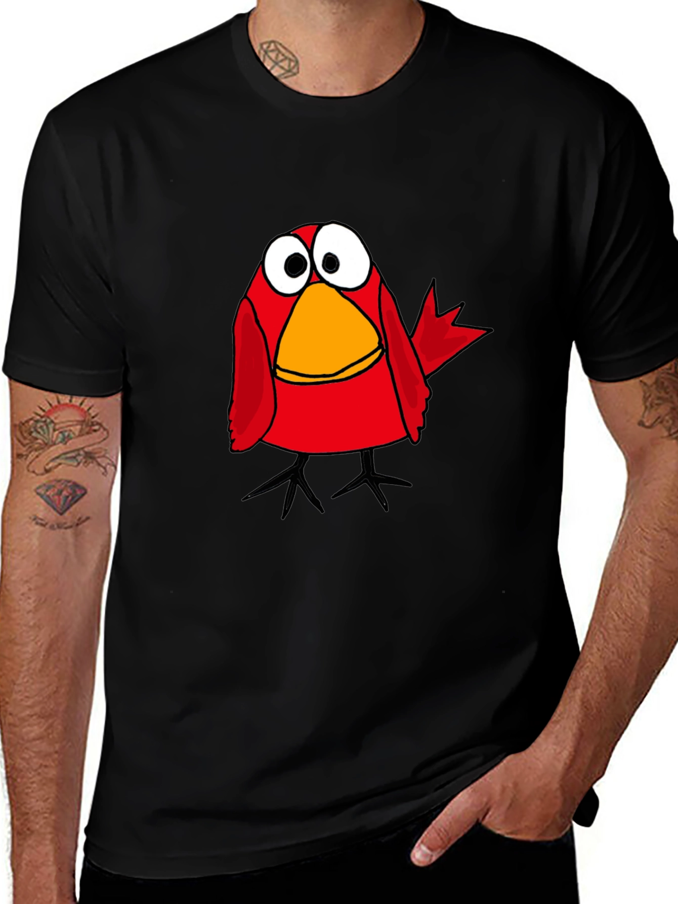 Funny Cartoon Bird Black T-Shirt