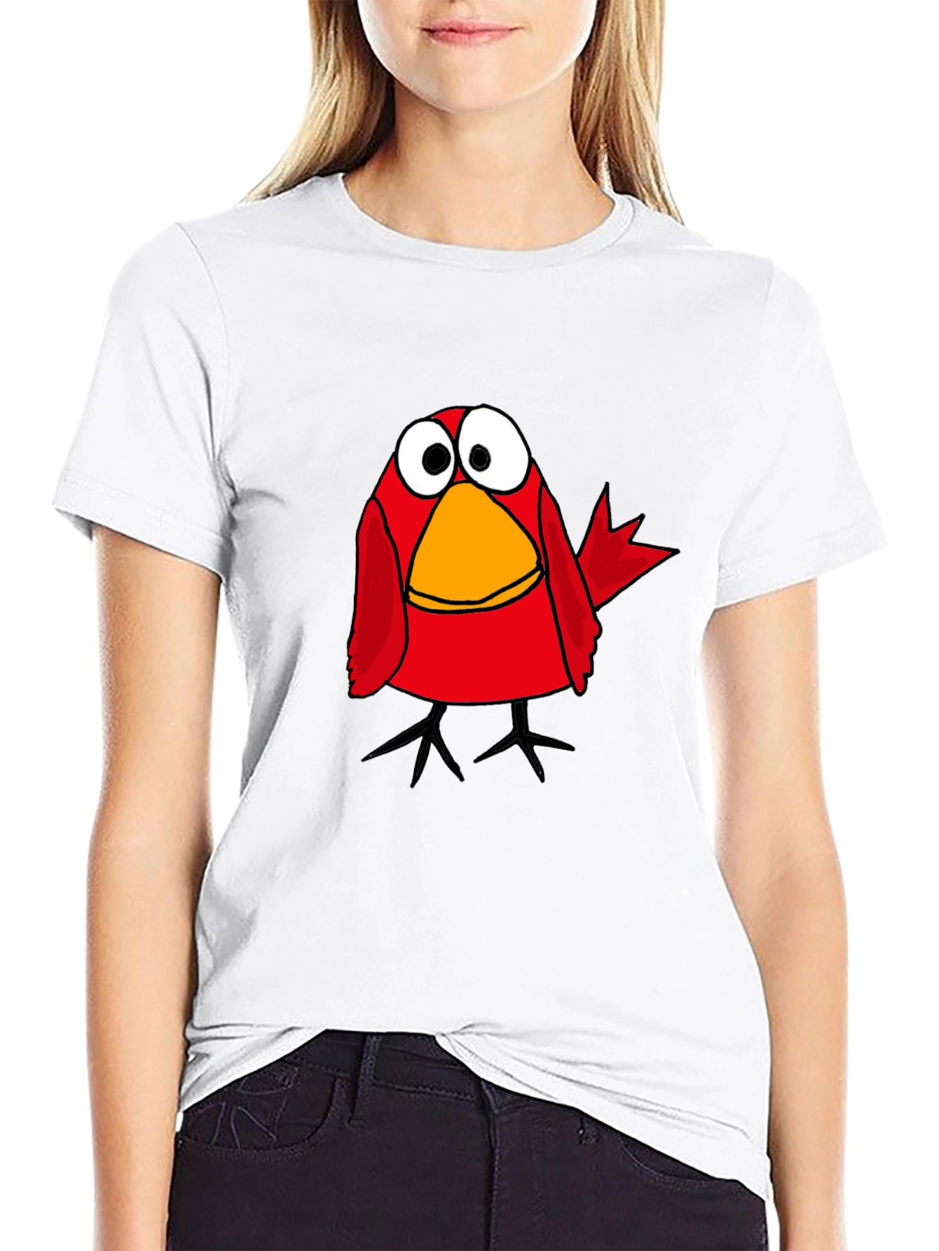 Funny Cartoon Bird Black T-Shirt