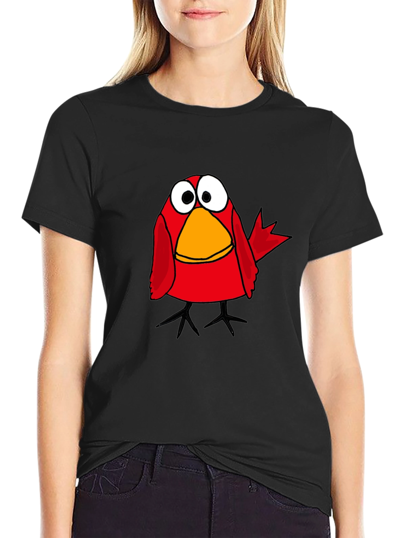 Funny Cartoon Bird Black T-Shirt