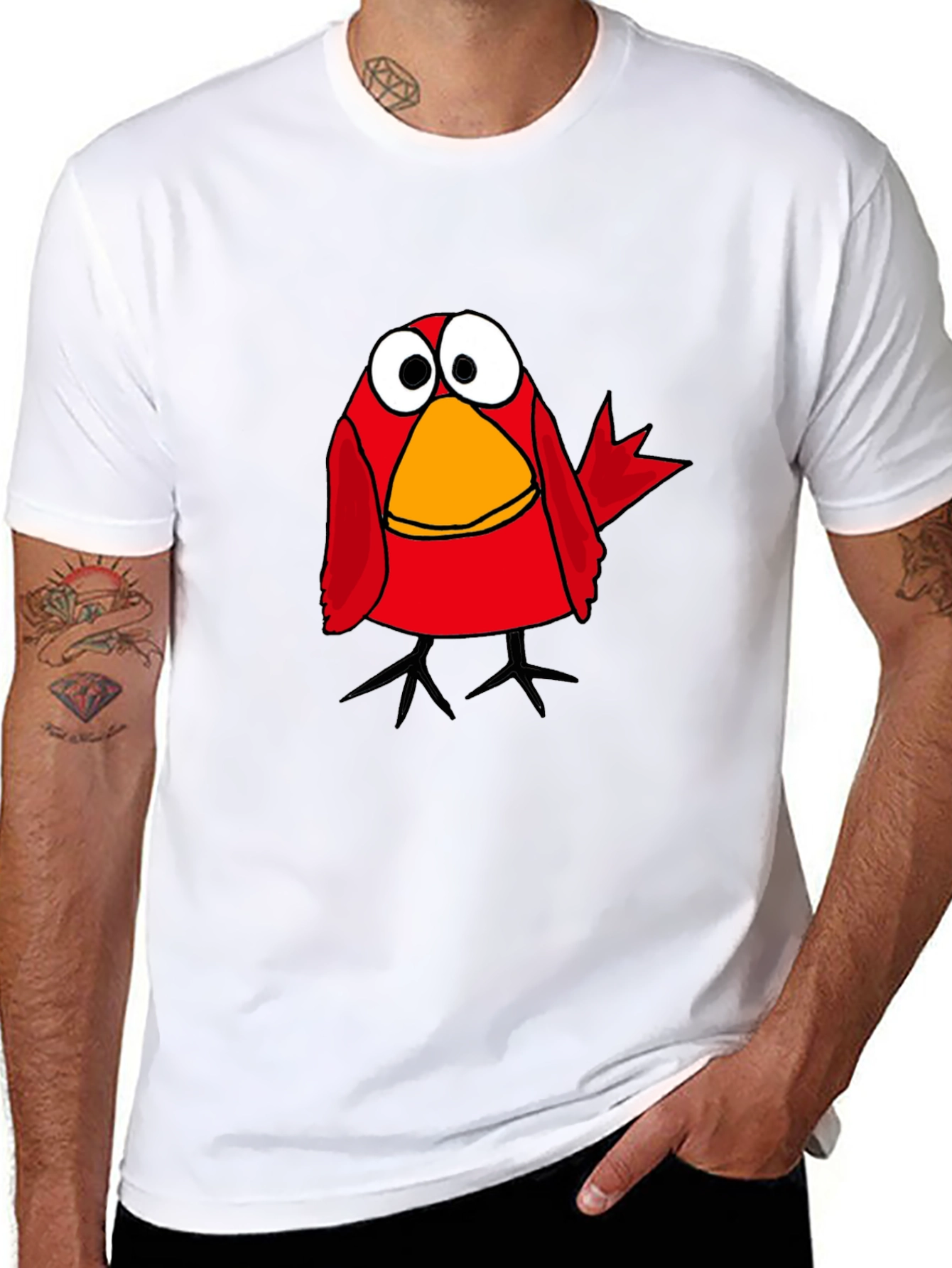 Funny Cartoon Bird Black T-Shirt