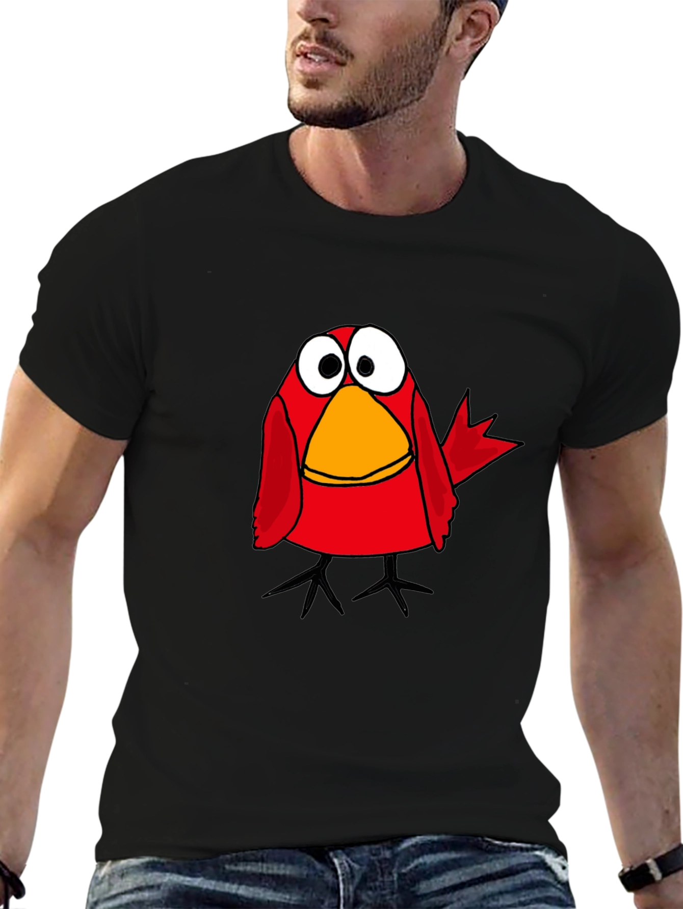 Funny Cartoon Bird Black T-Shirt
