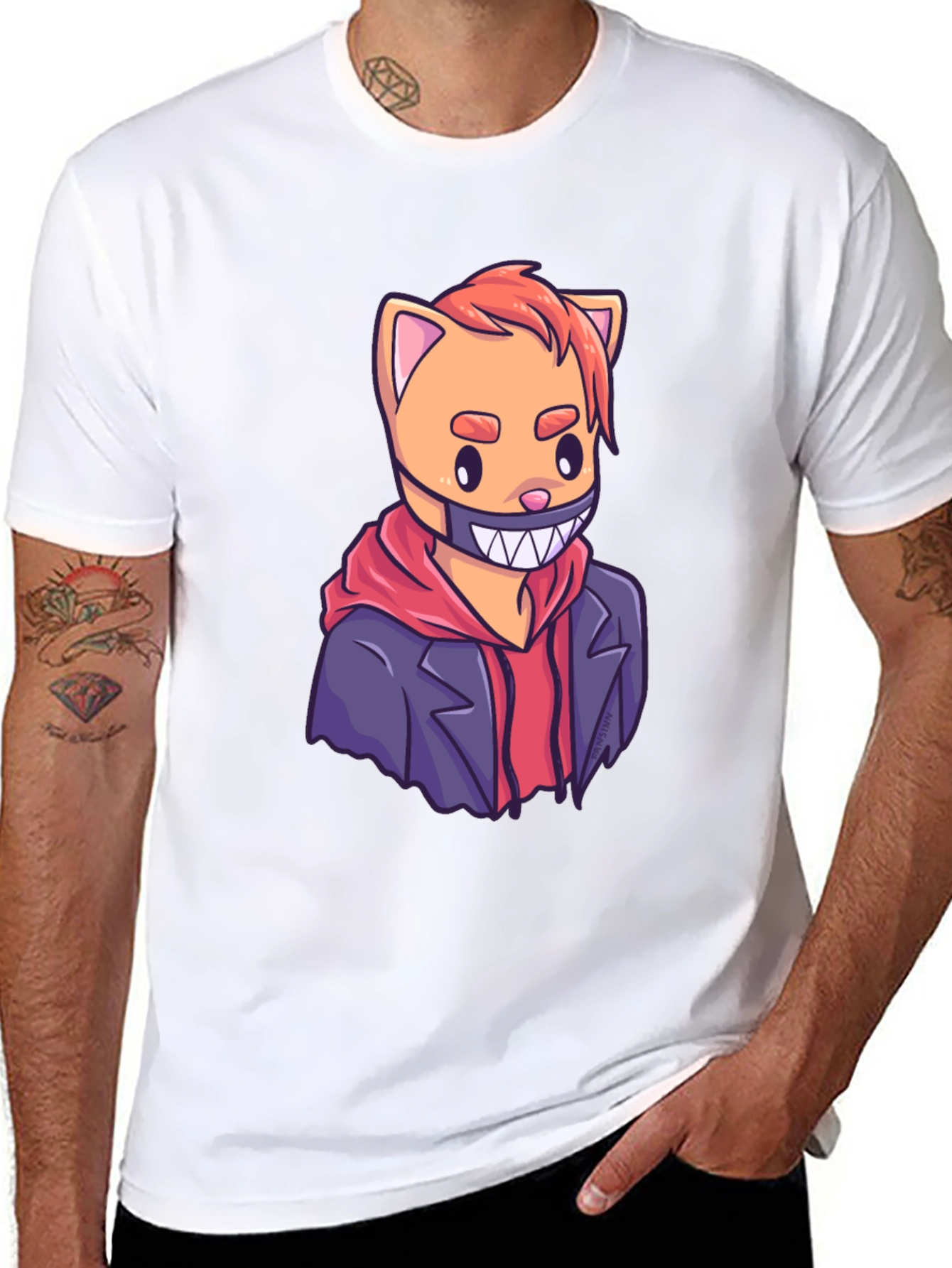 Cat Gangster Graphic Tee - Black