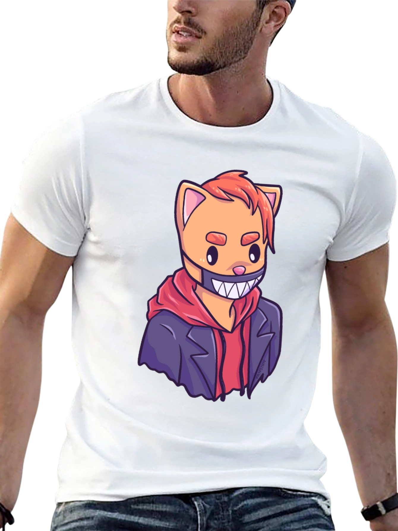 Cat Gangster Graphic Tee - Black