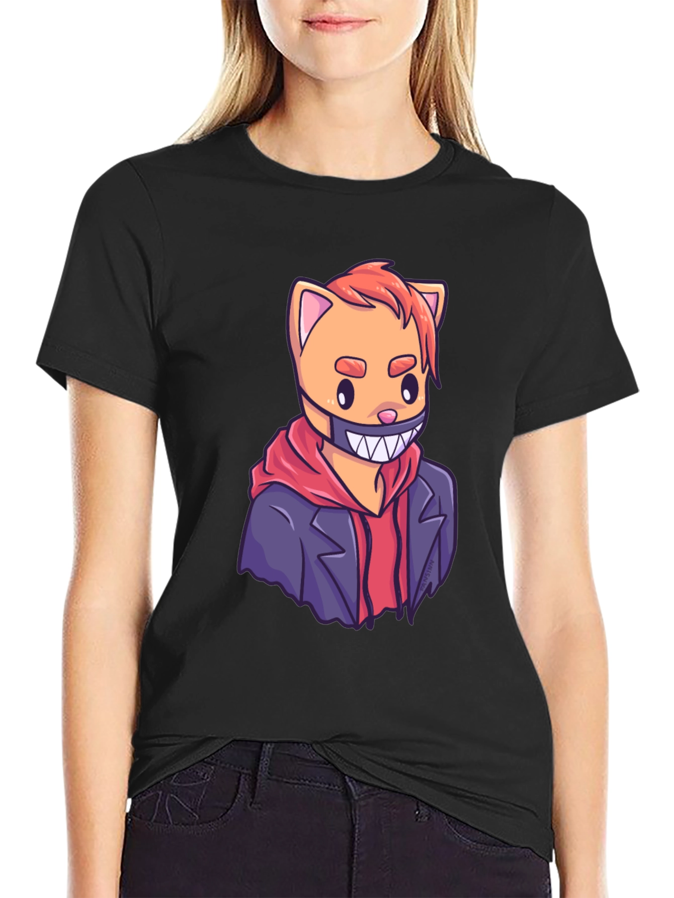 Cat Gangster Graphic Tee - Black
