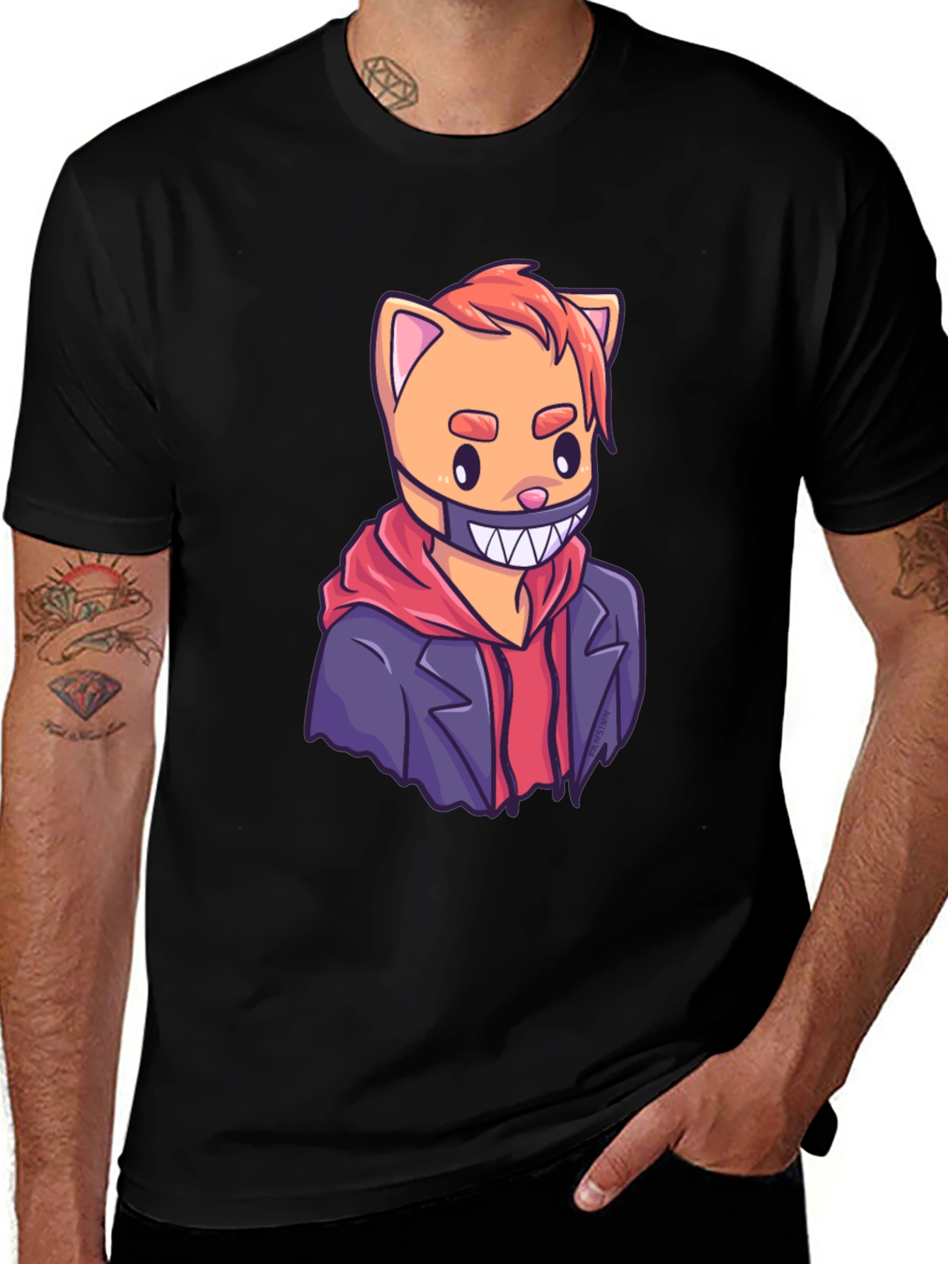 Cat Gangster Graphic Tee - Black