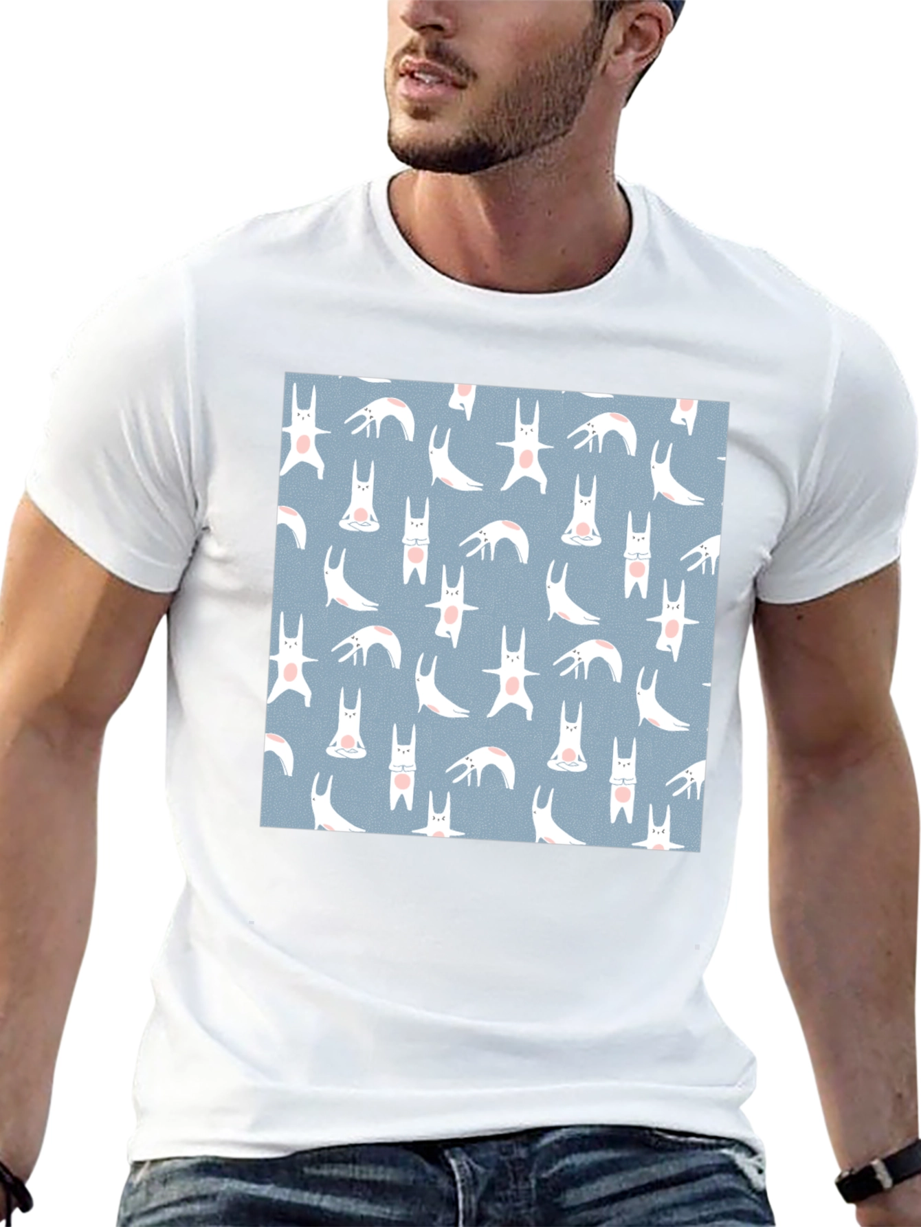 Black Tee with Bunny Yoga Pattern
