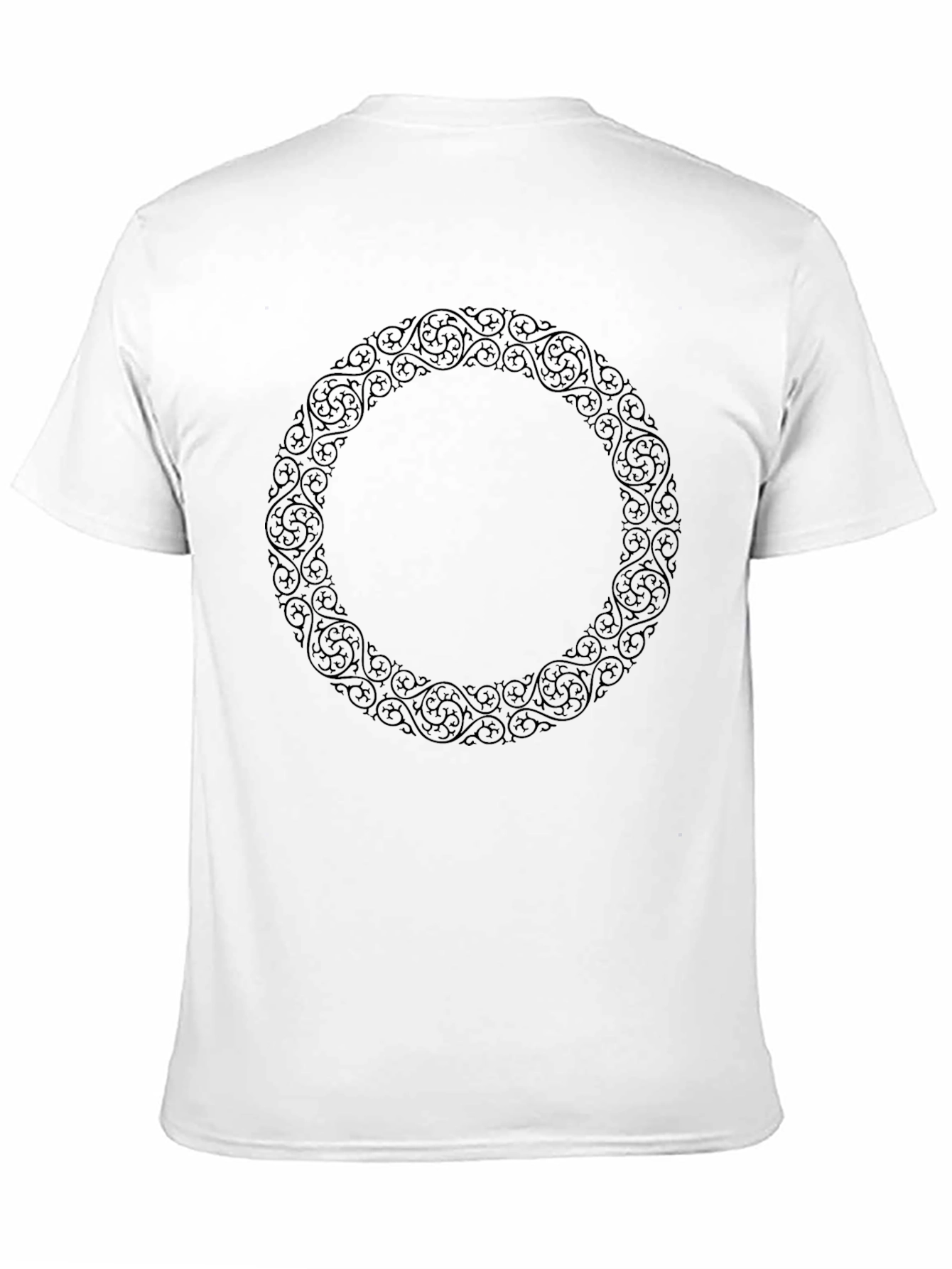 Elegant Black Tee with Circular Filigree Design