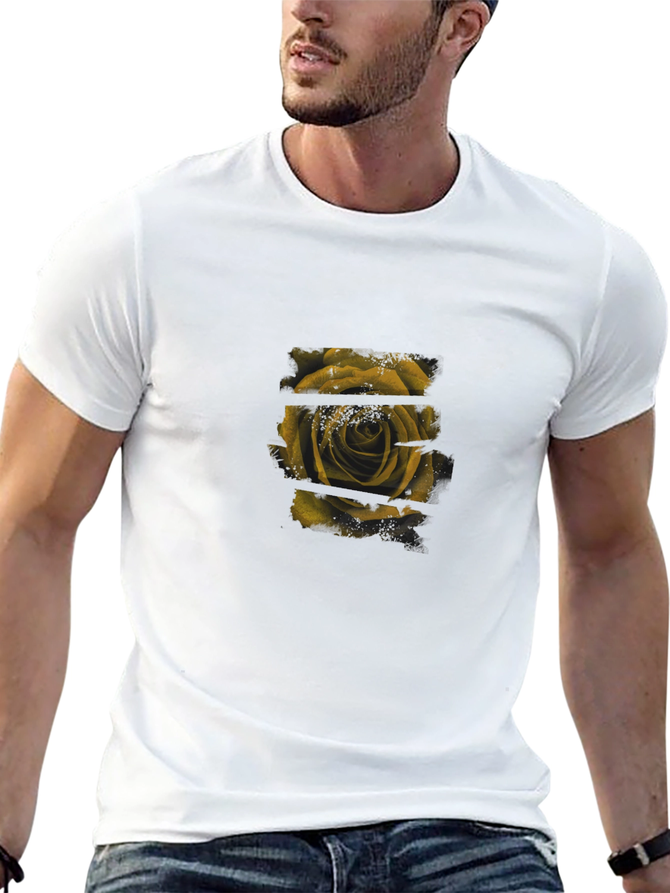 Stylish Black T-Shirt with Rose Graphic Print