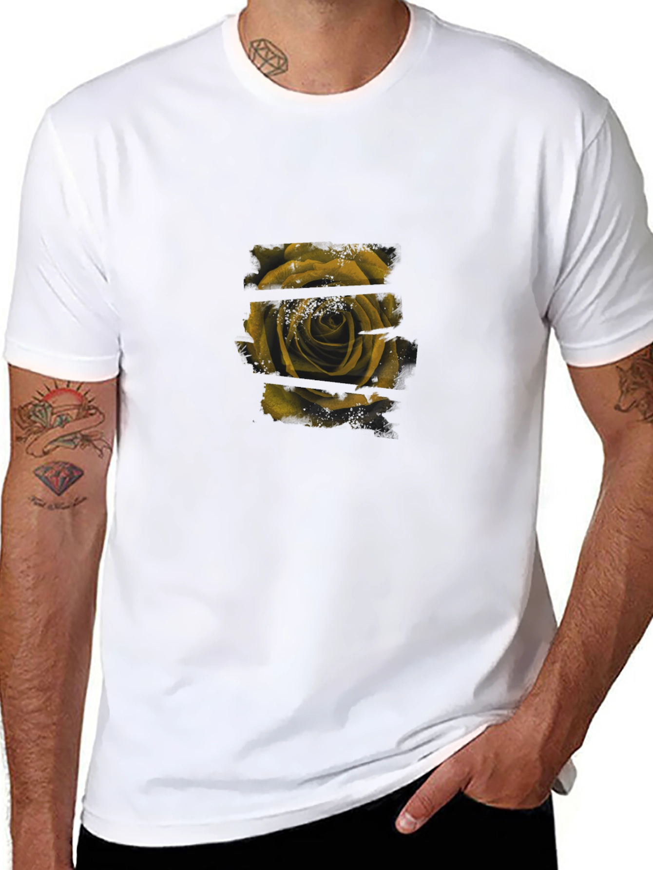Stylish Black T-Shirt with Rose Graphic Print