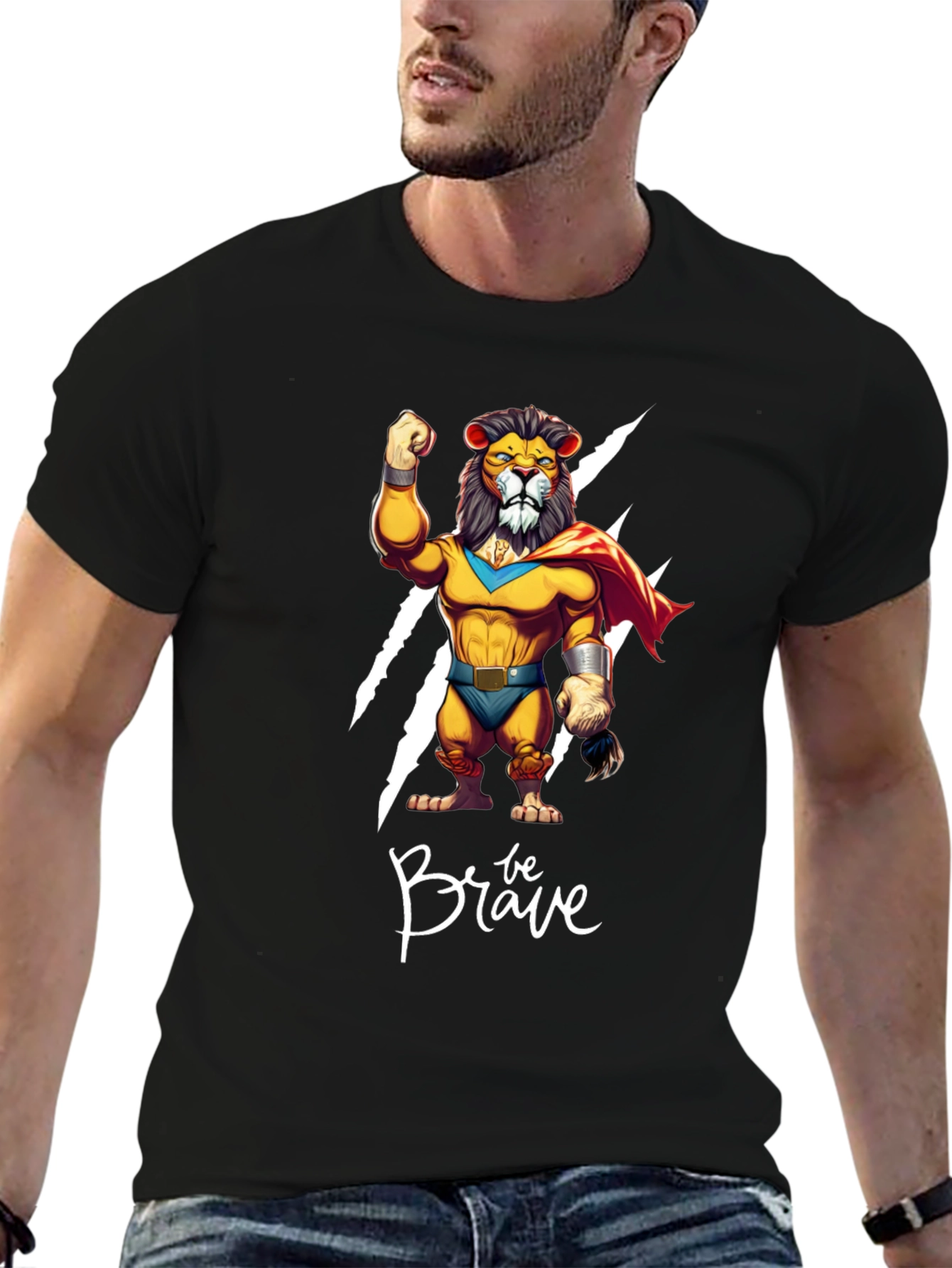 Be Brave Lion T-Shirt - Cartoon Superhero Style