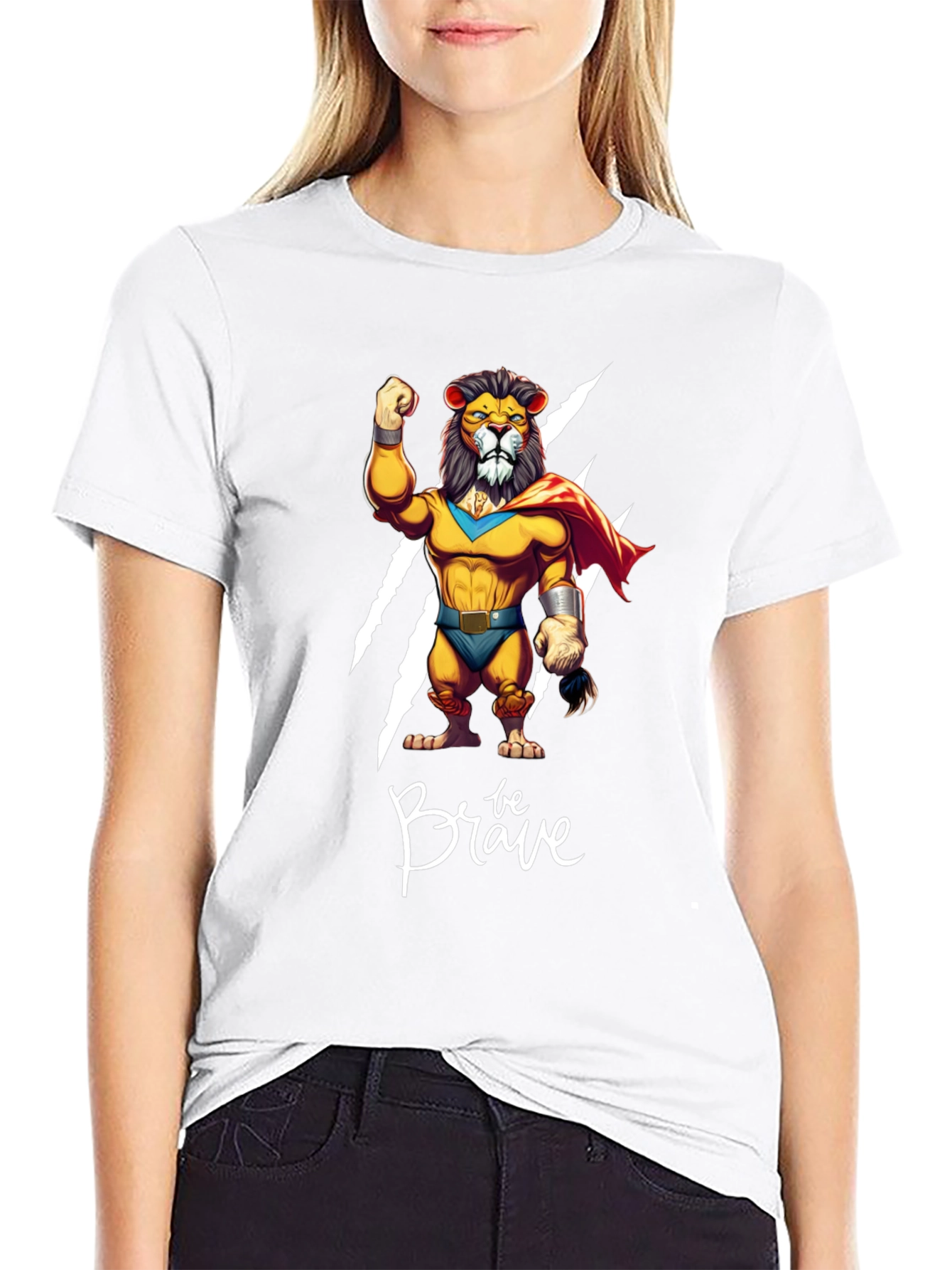 Be Brave Lion T-Shirt - Cartoon Superhero Style