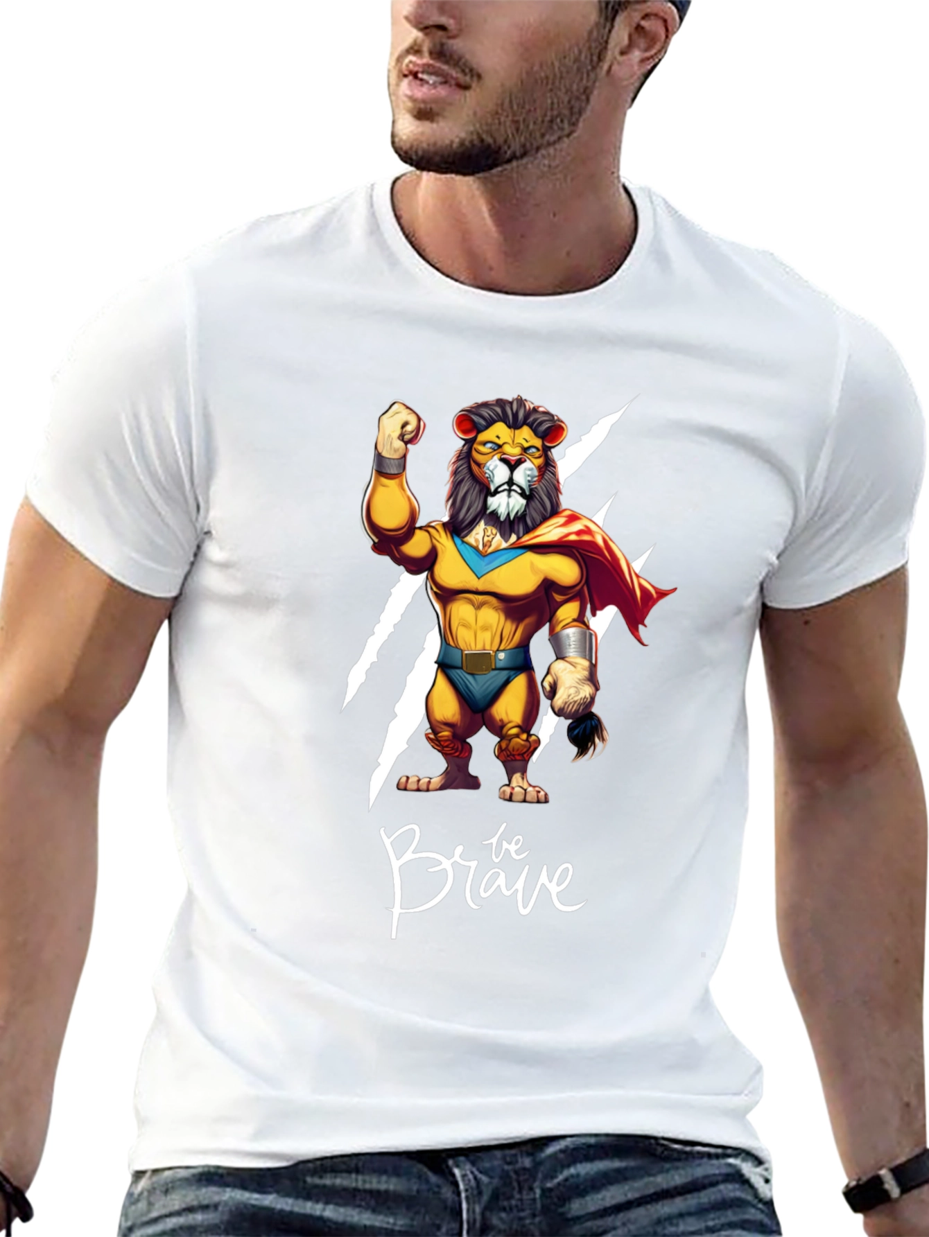 Be Brave Lion T-Shirt - Cartoon Superhero Style