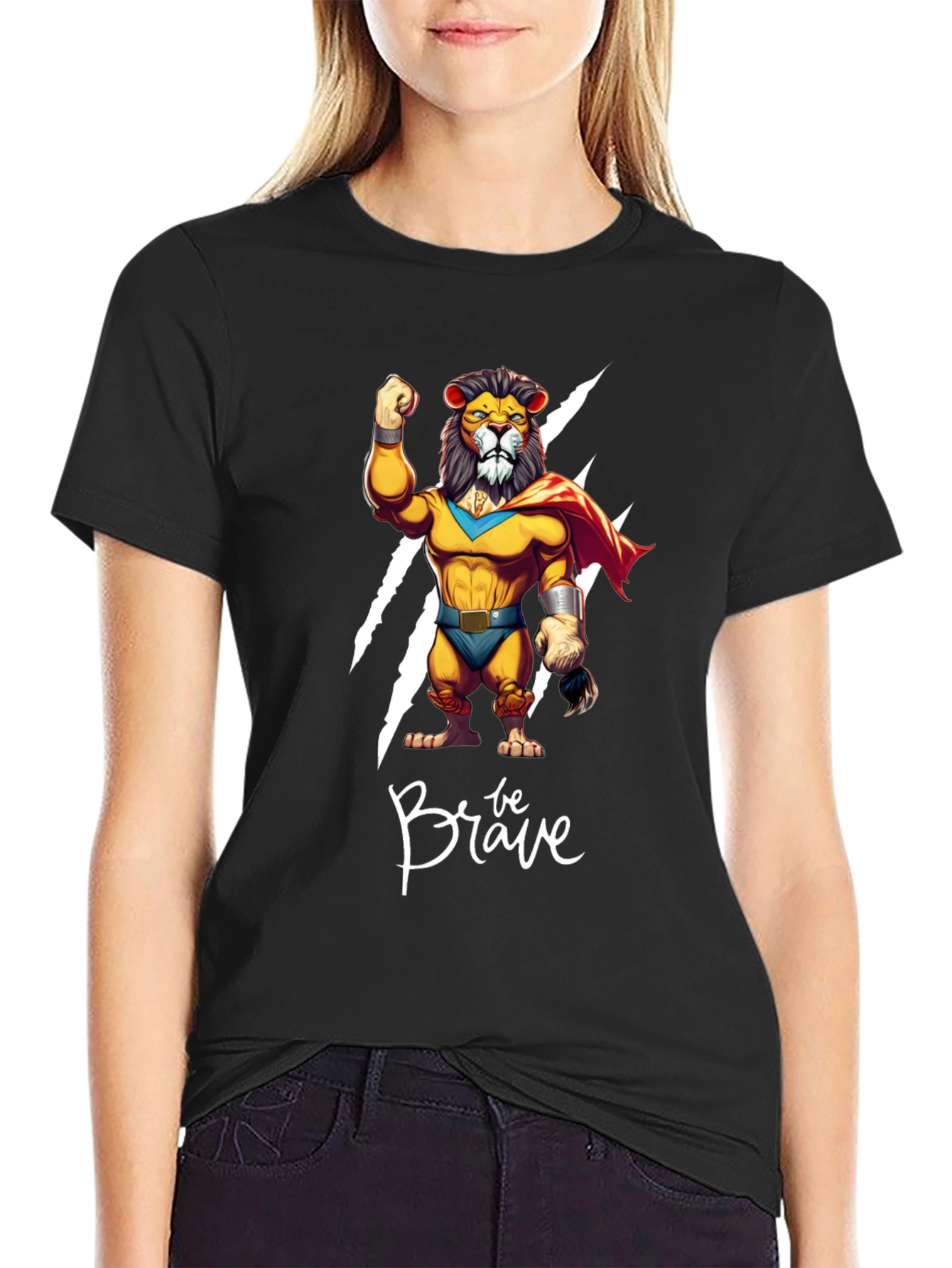 Be Brave Lion T-Shirt - Cartoon Superhero Style