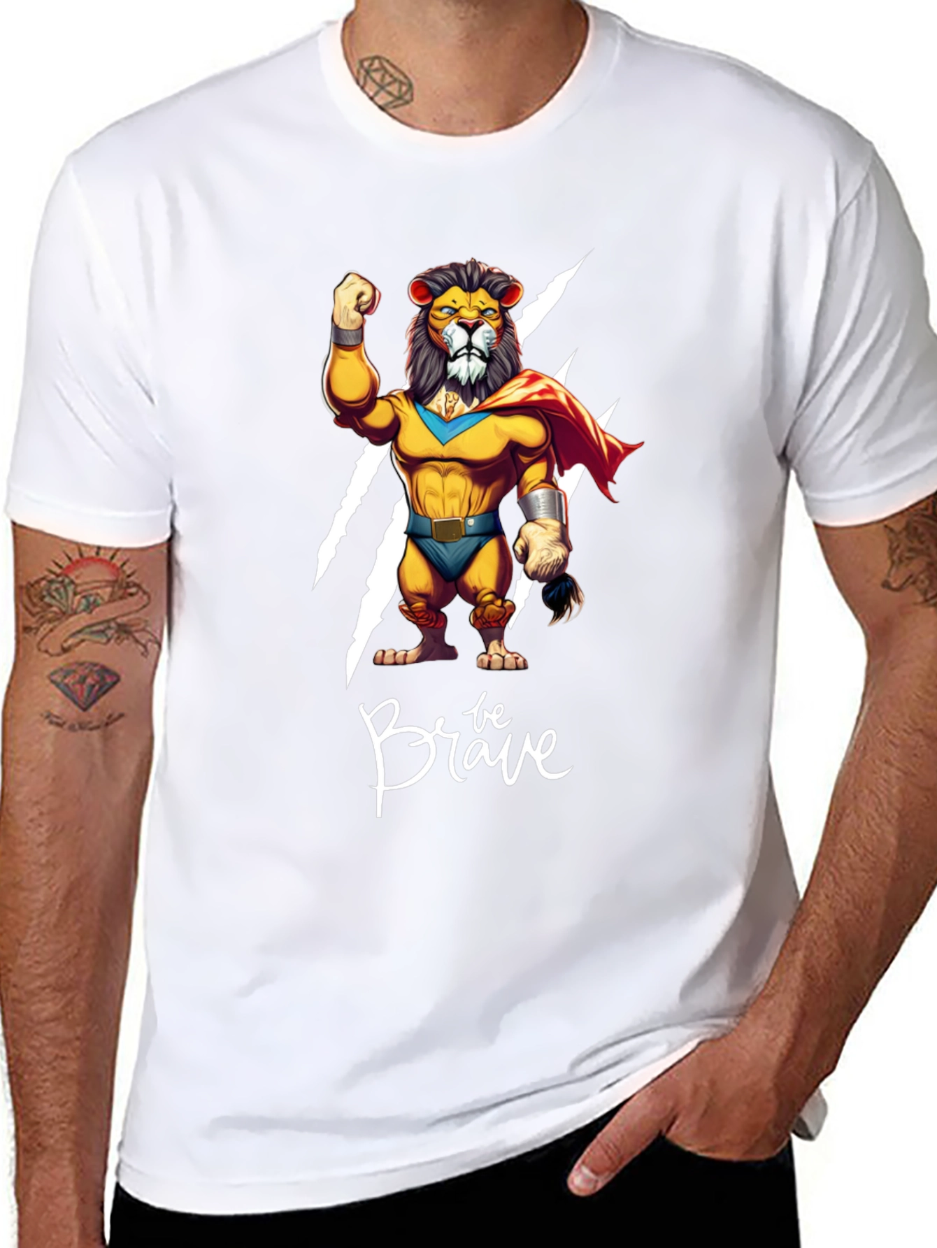 Be Brave Lion T-Shirt - Cartoon Superhero Style