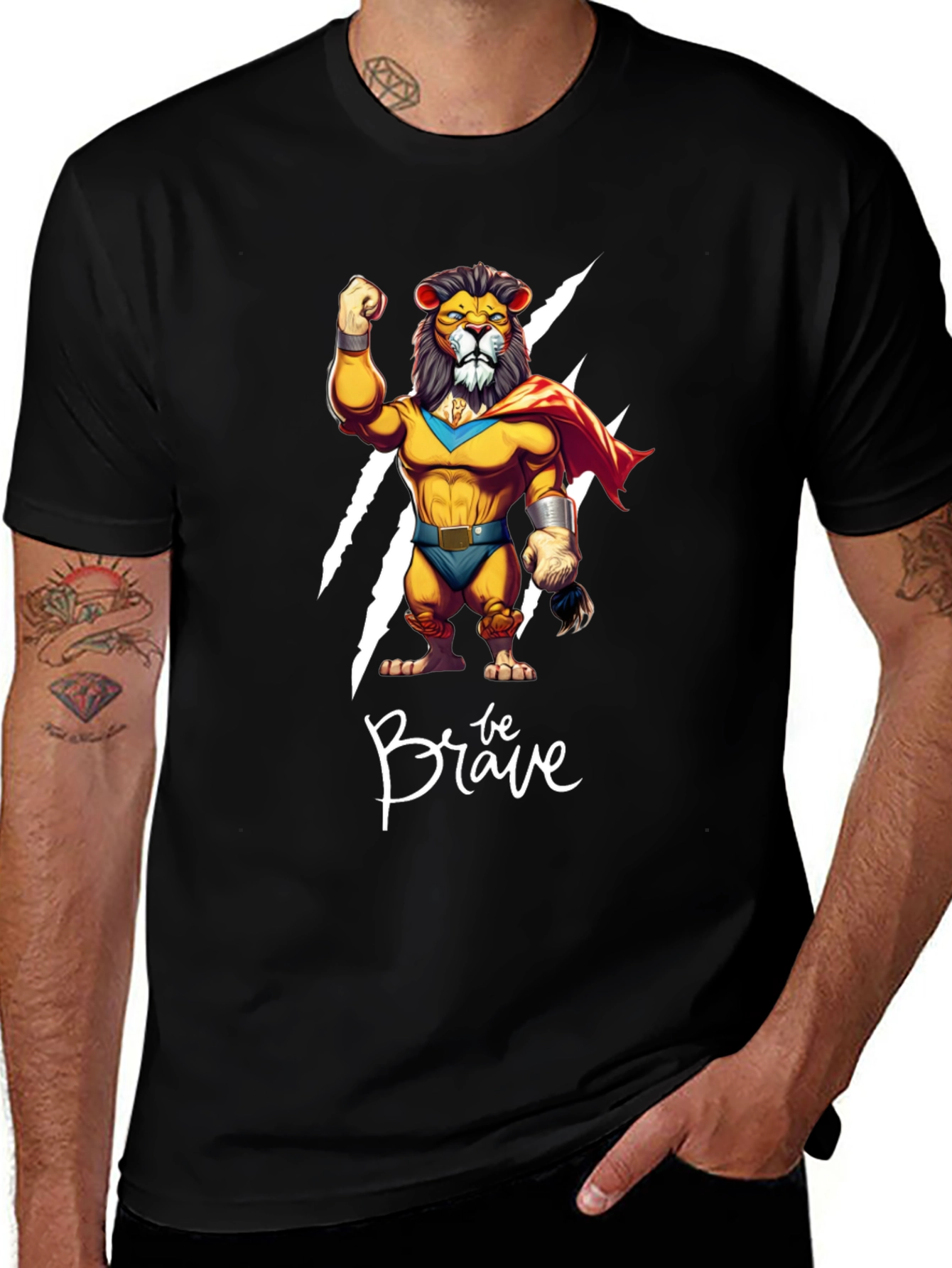 Be Brave Lion T-Shirt - Cartoon Superhero Style