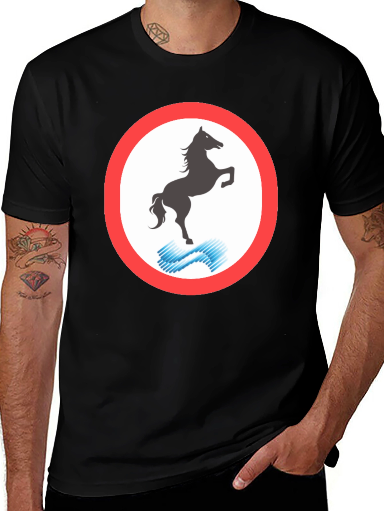 Horse Silhouette Graphic Tee - Black Cotton Blend