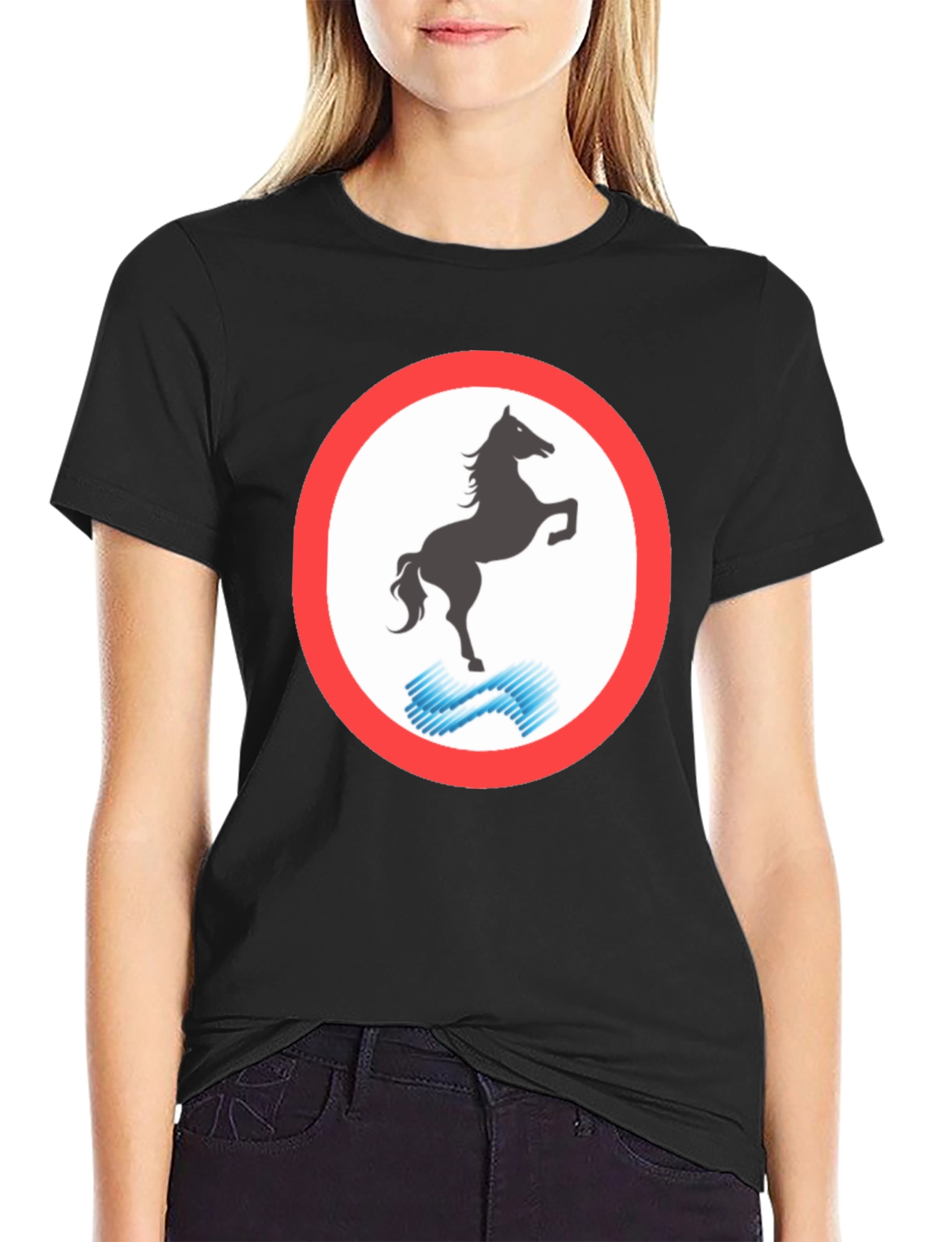 Horse Silhouette Graphic Tee - Black Cotton Blend
