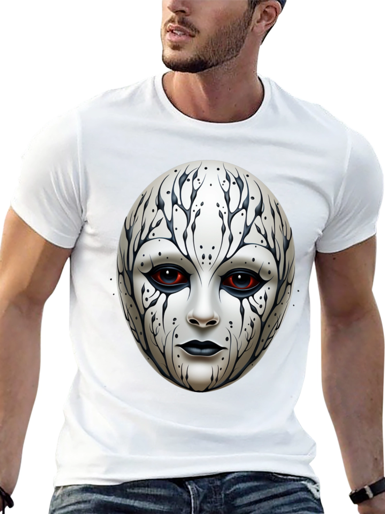 Mystic Face Graphic Tee - Black Cotton Blend
