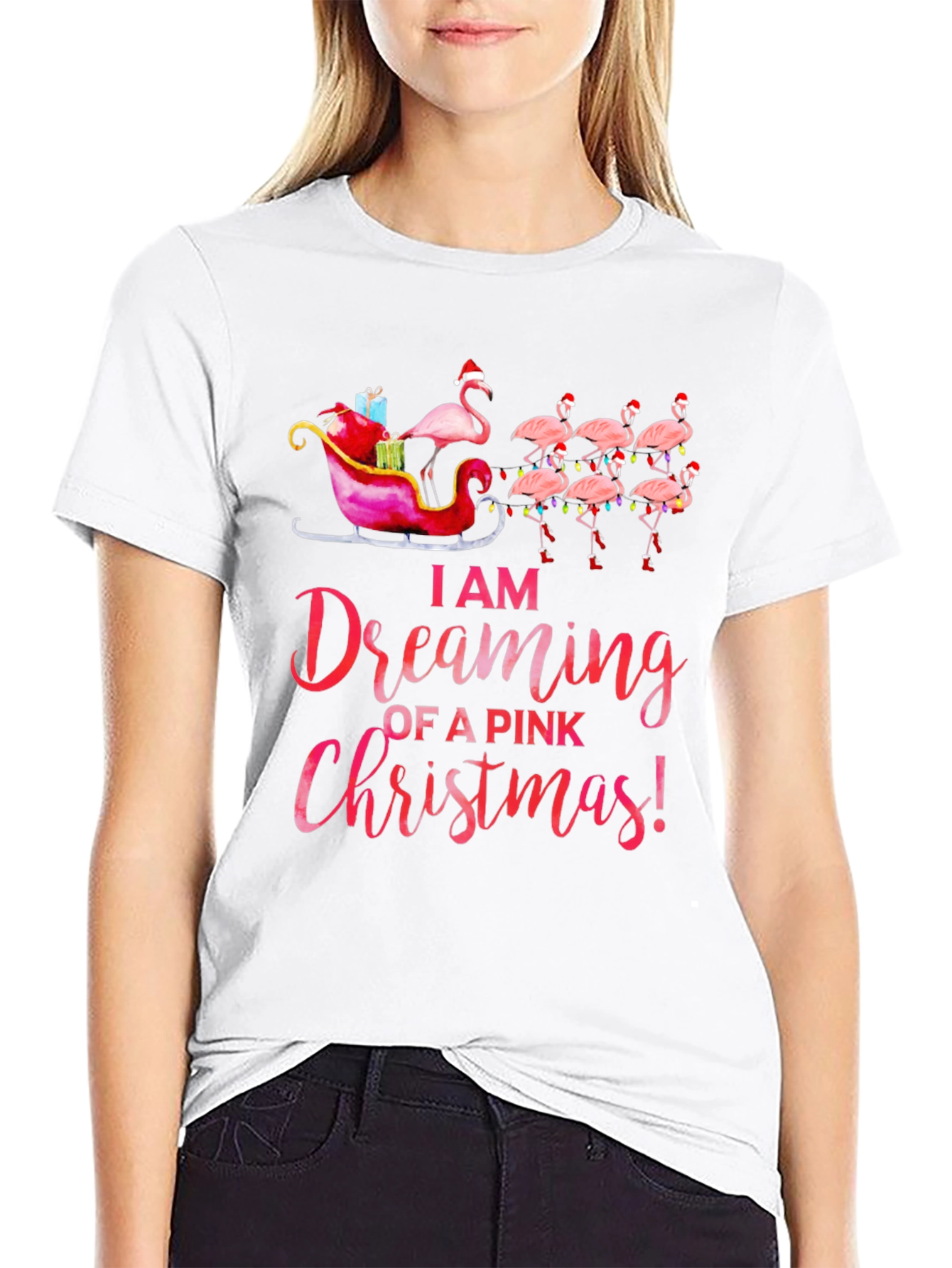 Pink Christmas Flamingo T-Shirt