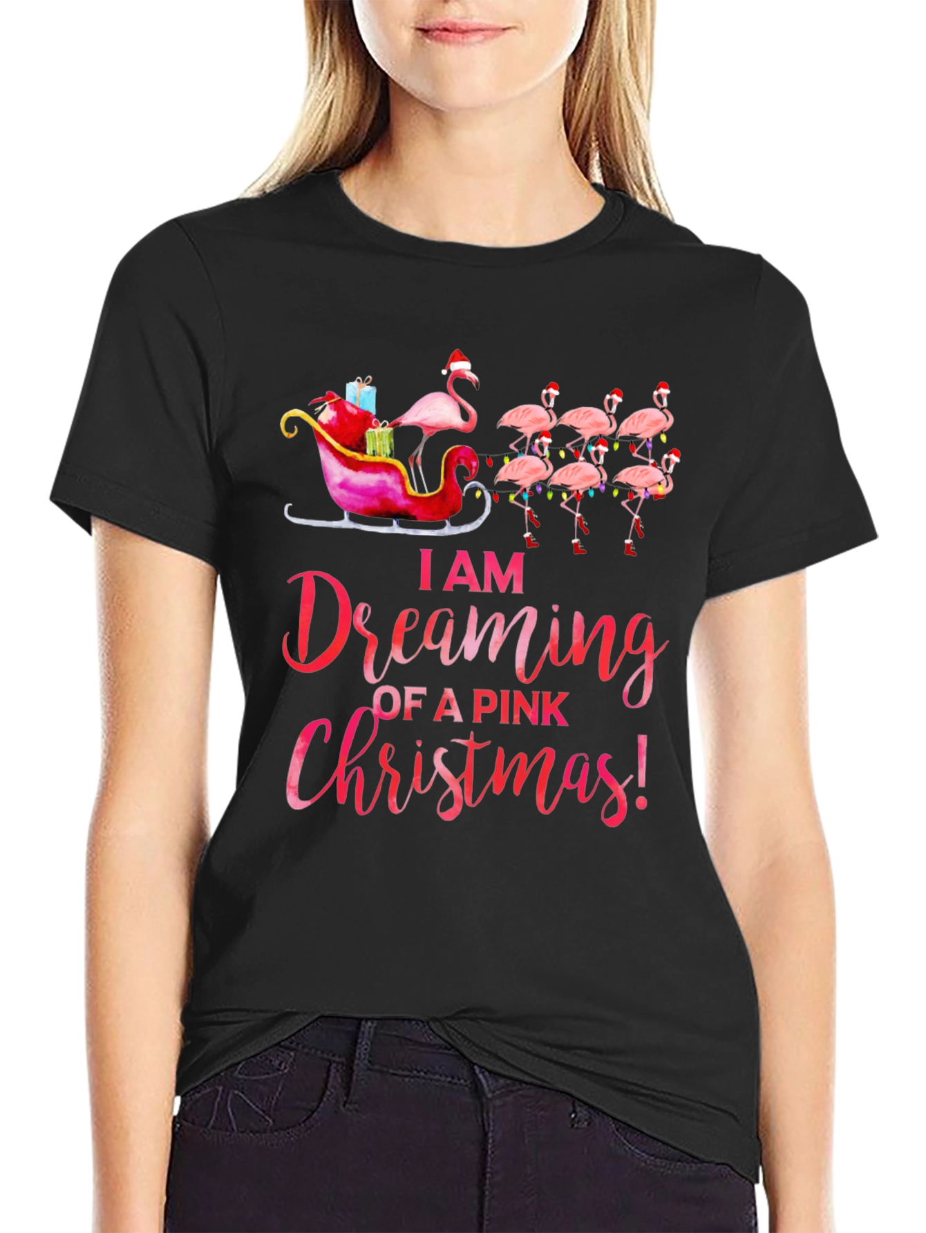 Pink Christmas Flamingo T-Shirt