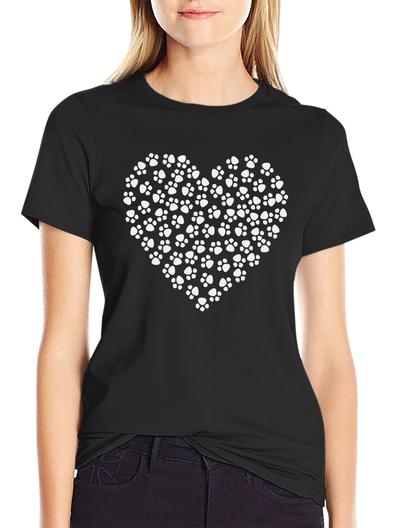 Paw Print Heart Tee - Black
