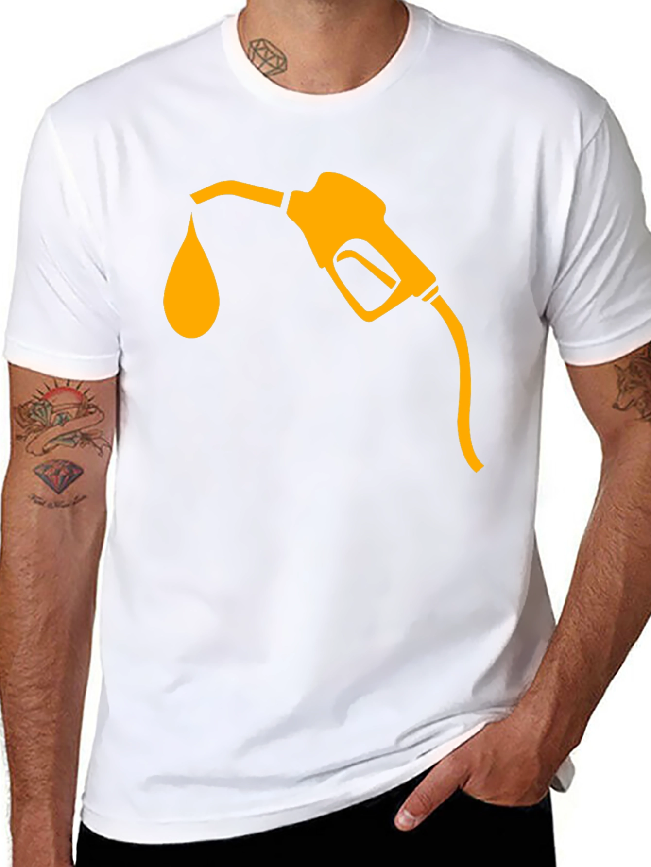 Fuel Up: Mens Black T-Shirt with Gas Pump Graphic