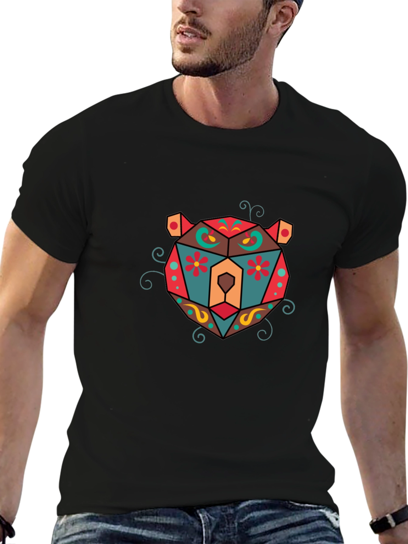 Geometric Bear Graphic T-Shirt - Cool Design