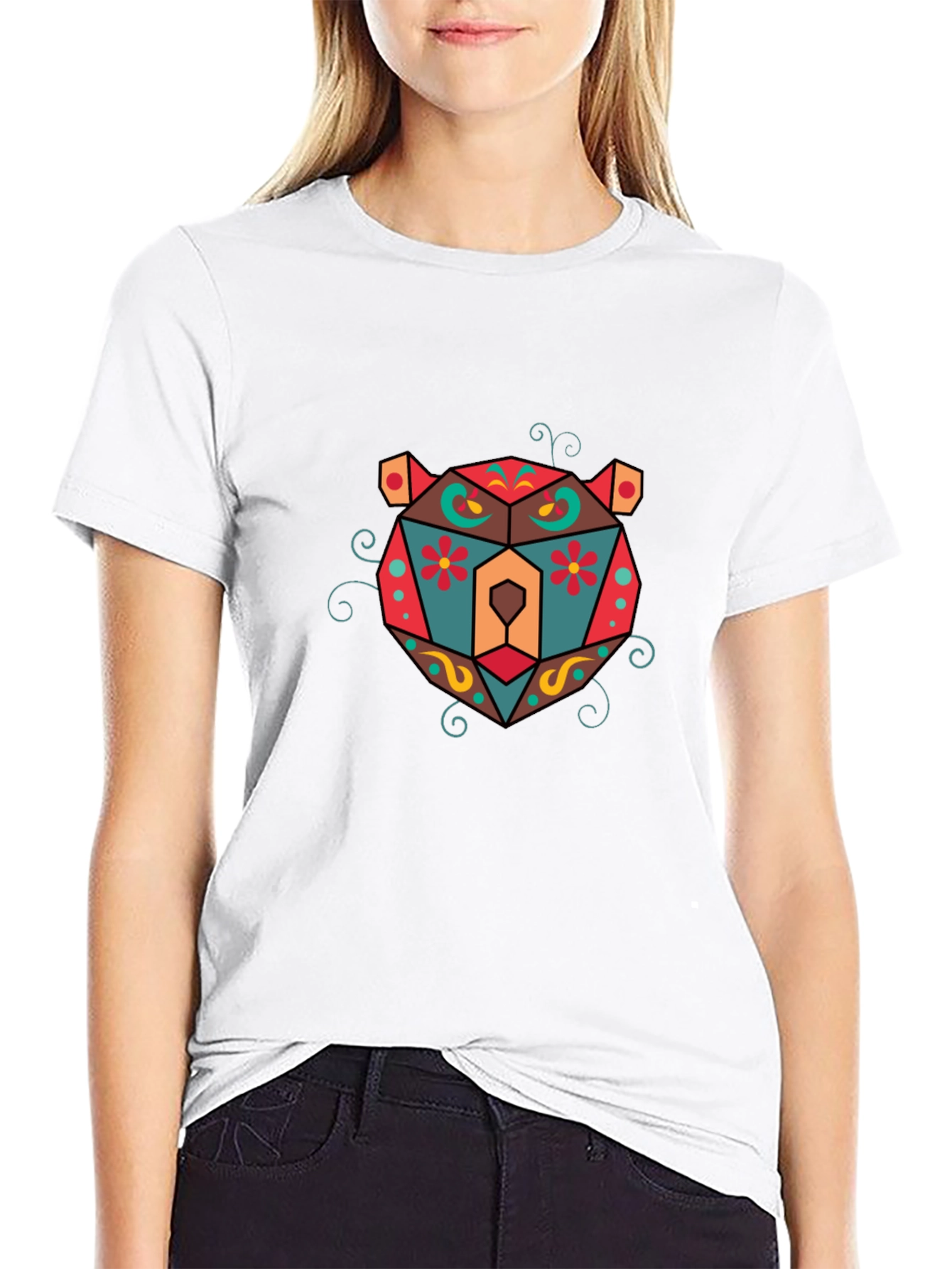 Geometric Bear Graphic T-Shirt - Cool Design
