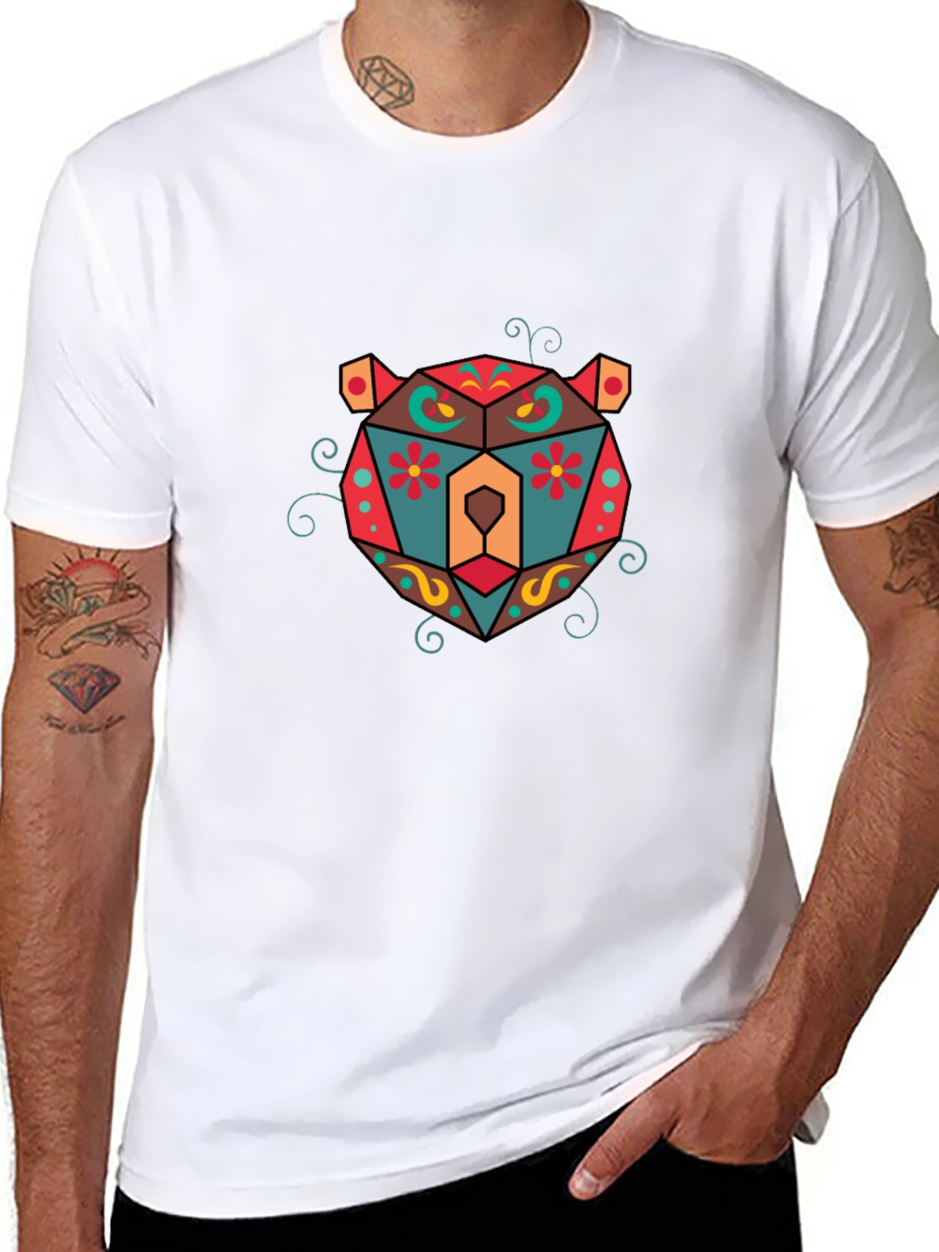 Geometric Bear Graphic T-Shirt - Cool Design