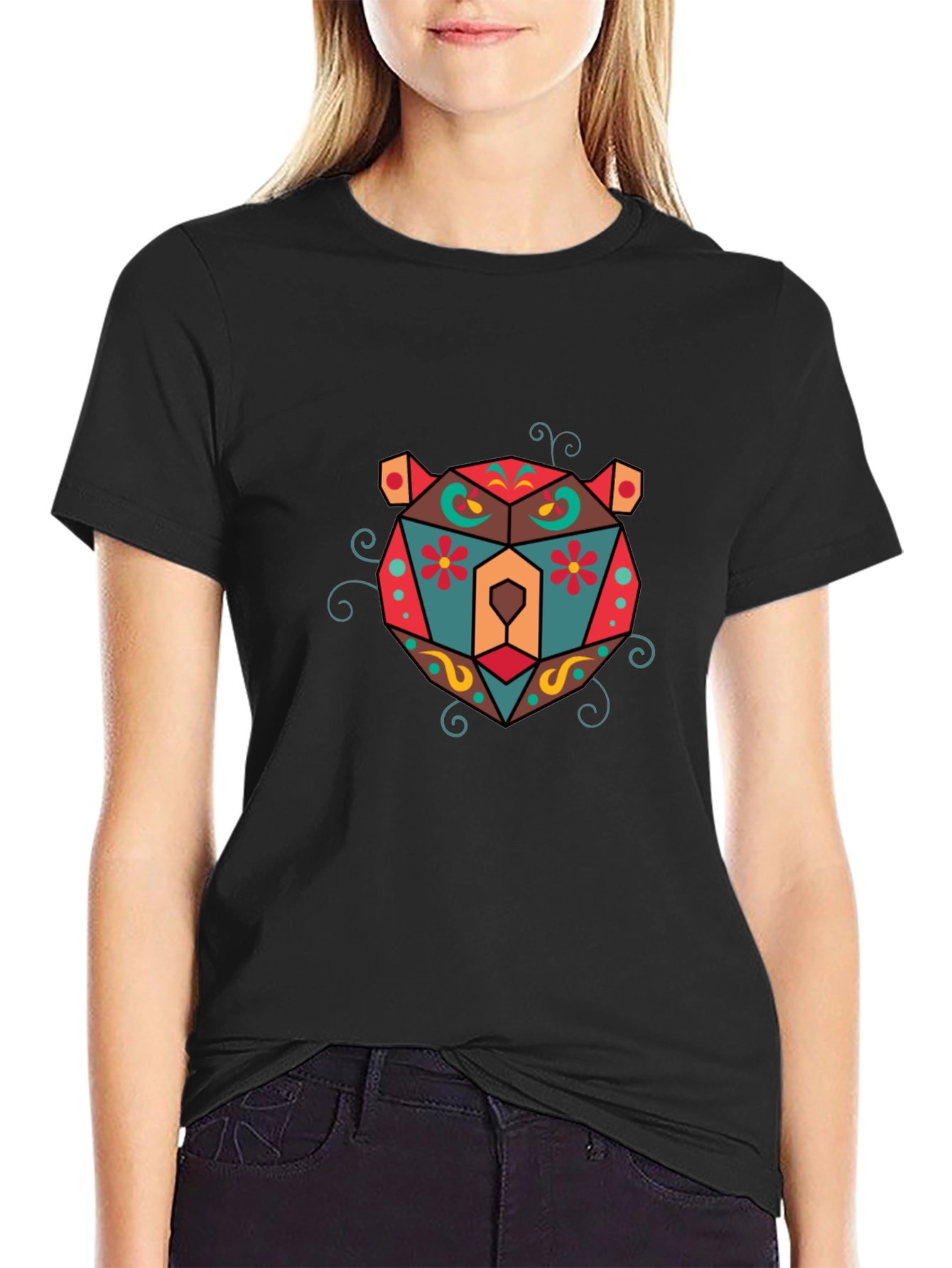 Geometric Bear Graphic T-Shirt - Cool Design