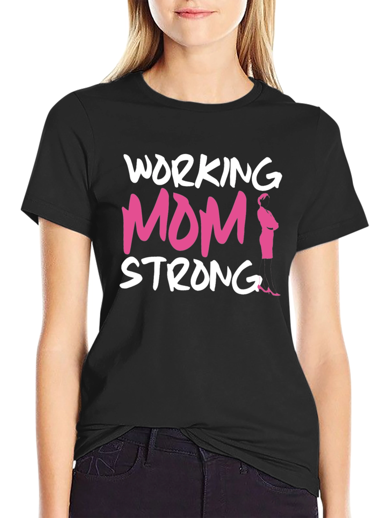 Working Mom Strong T-Shirt - Pink Flamingo Graphic
