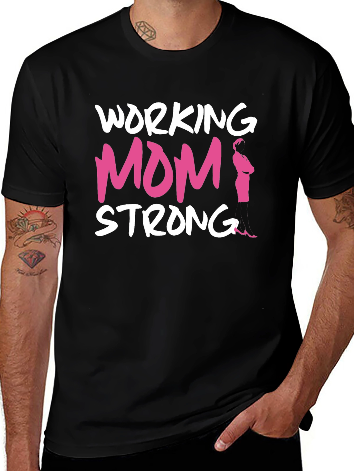 Working Mom Strong T-Shirt - Pink Flamingo Graphic