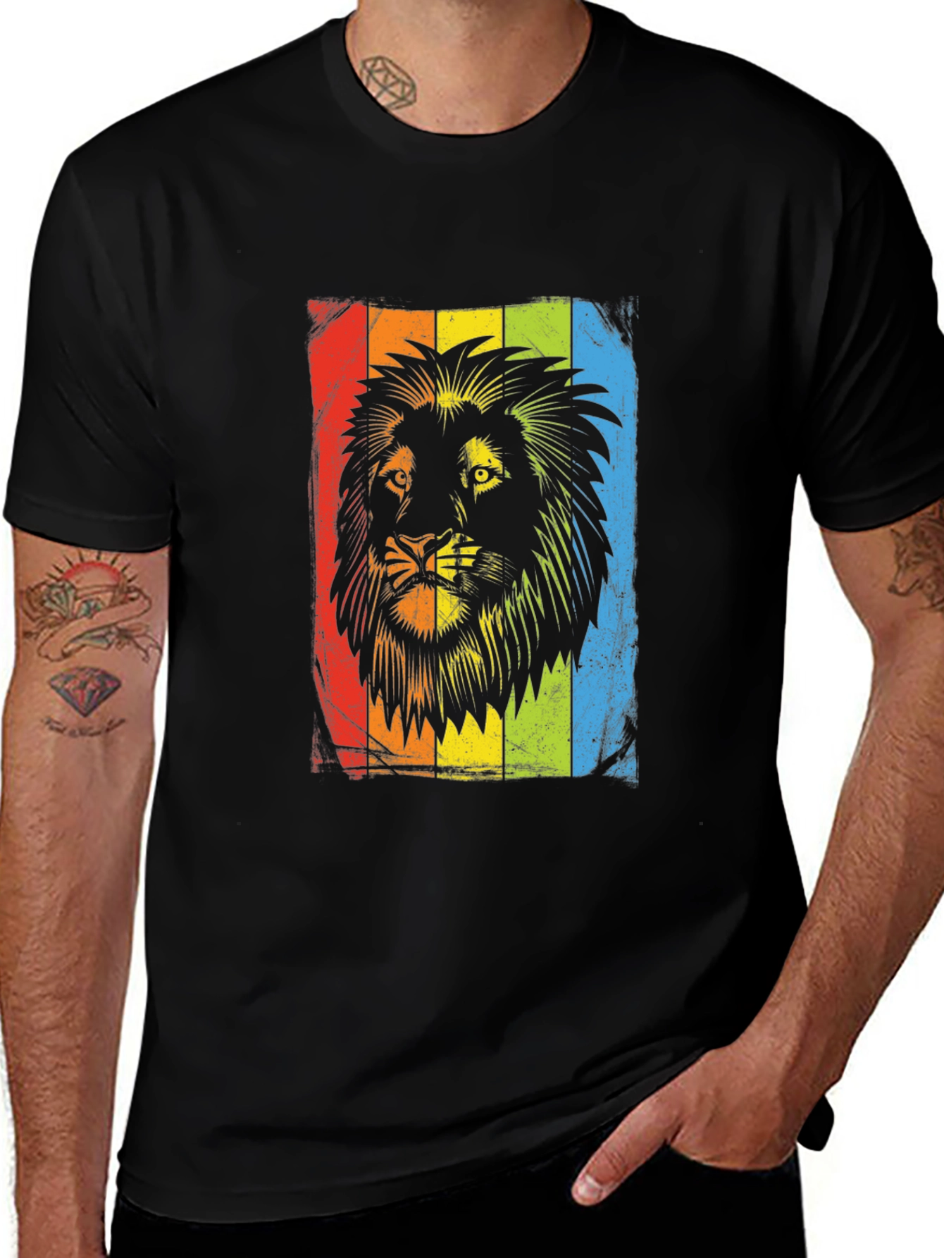 Lion Reggae Graphic Print Mens Black T-Shirt