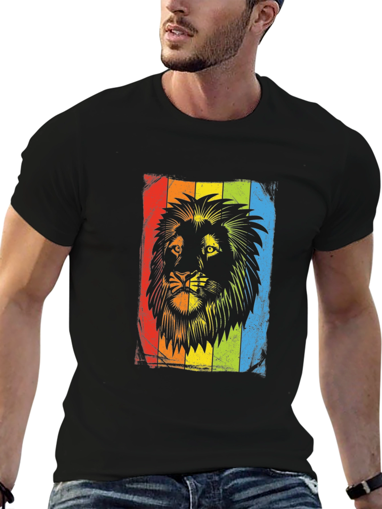 Lion Reggae Graphic Print Mens Black T-Shirt
