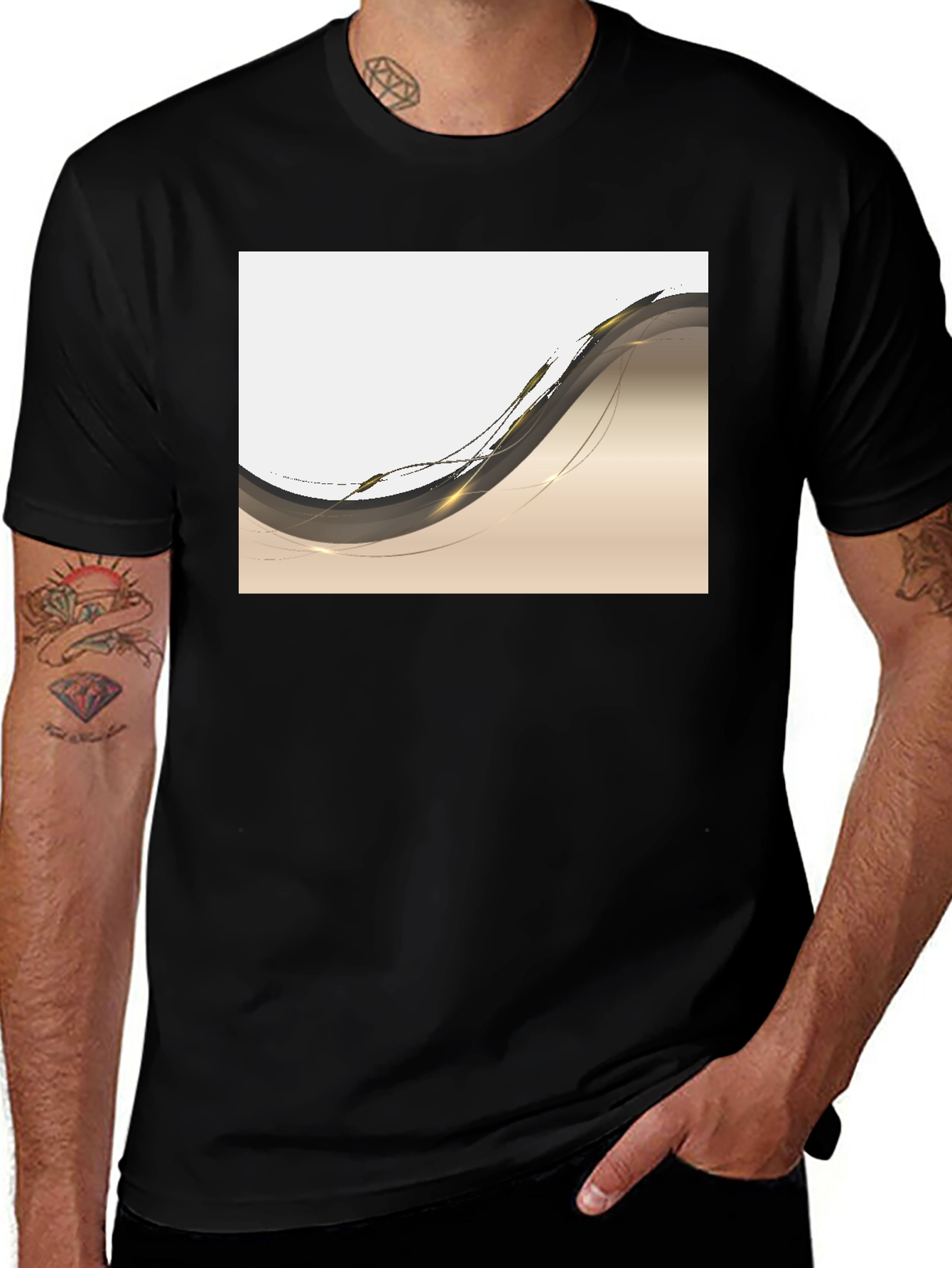 Abstract Wave Graphic Black T-Shirt