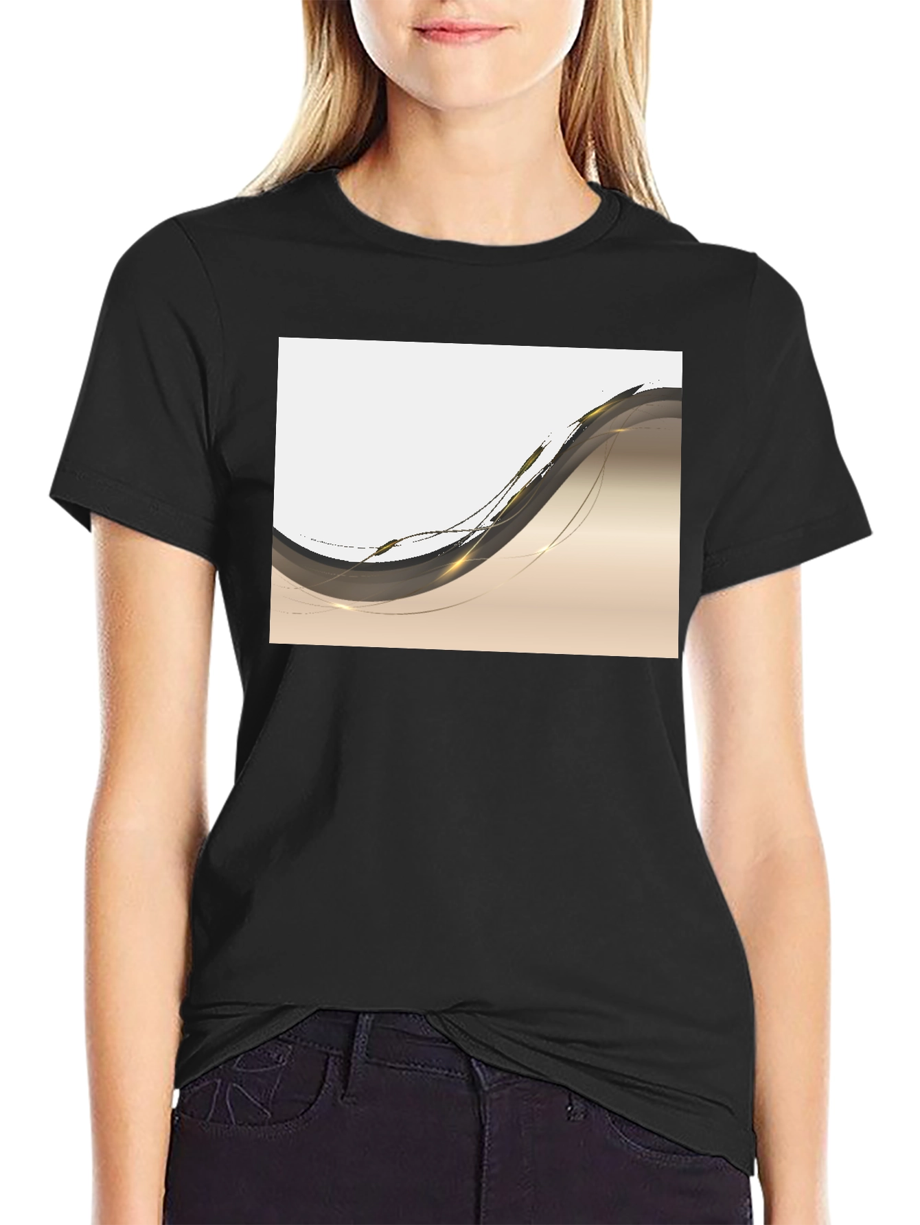 Abstract Wave Graphic Black T-Shirt