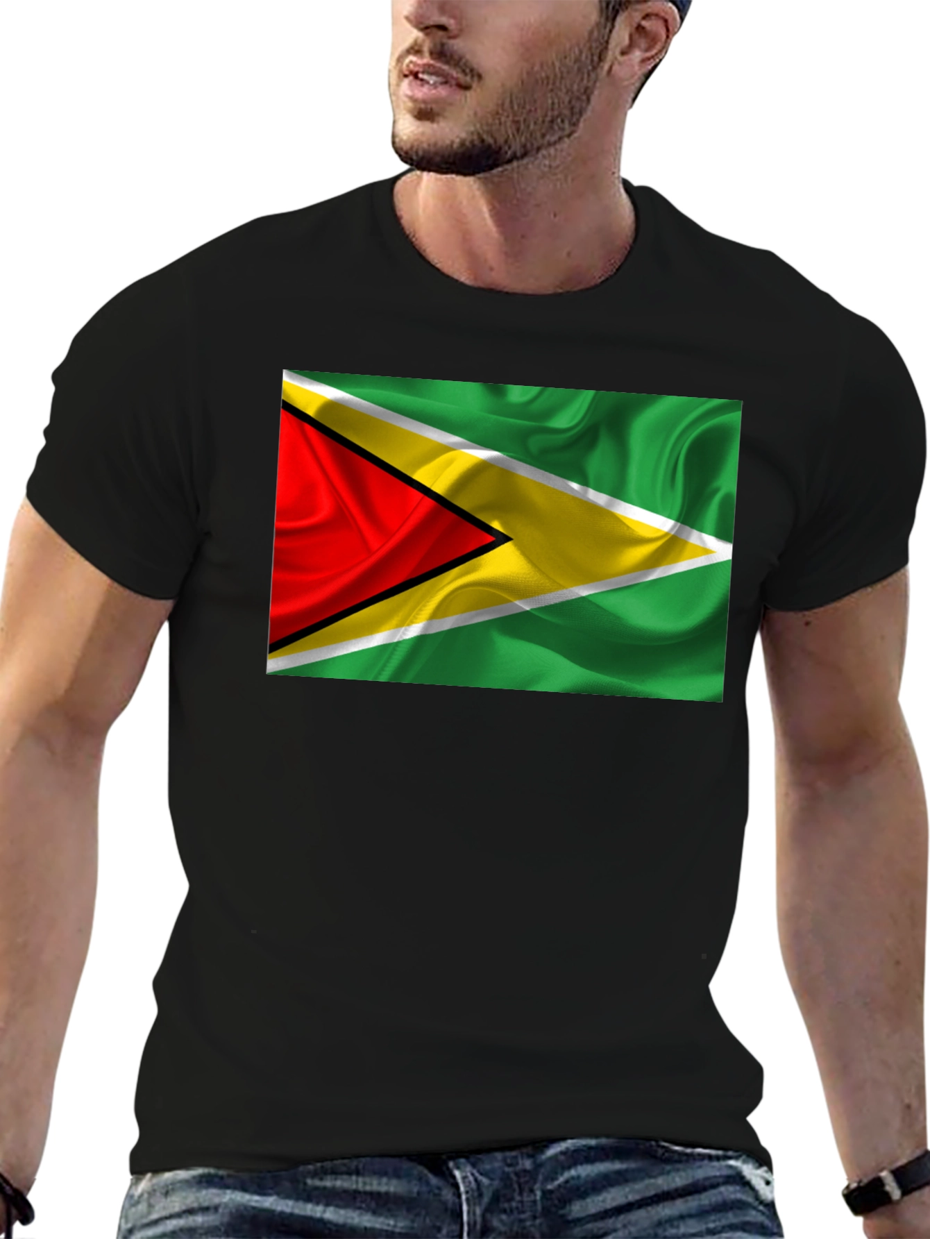 Guyana Flag Graphic Tee - Black Cotton T-Shirt