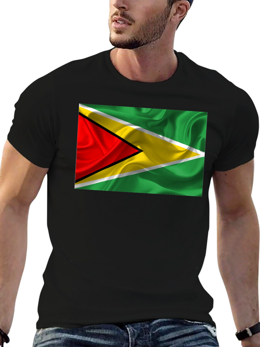 Guyana Flag Graphic Tee - Black Cotton T-Shirt