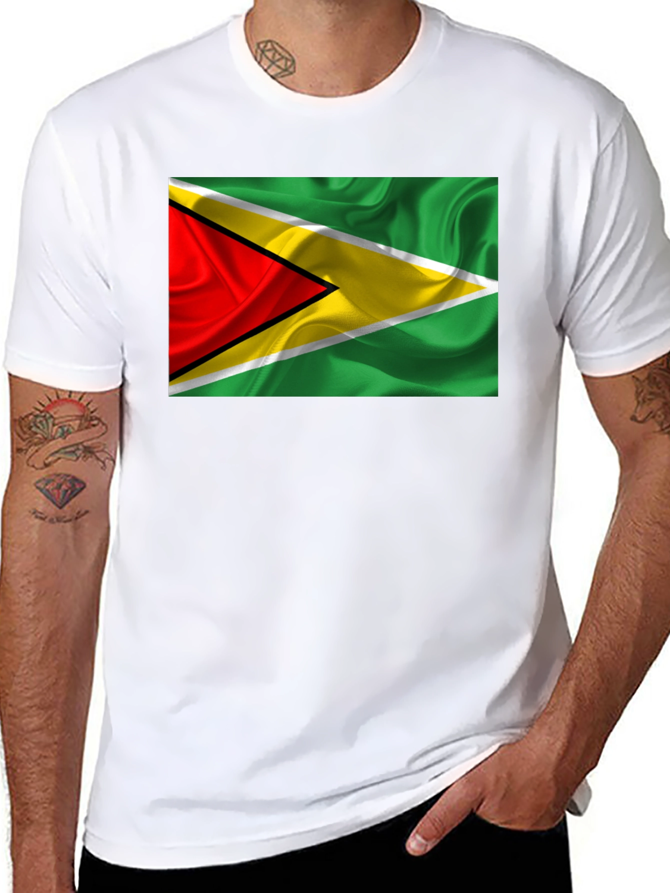 Guyana Flag Graphic Tee - Black Cotton T-Shirt