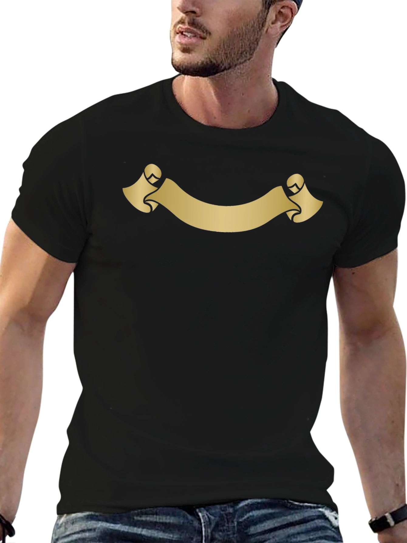 Black T-Shirt with Gold Scroll Design