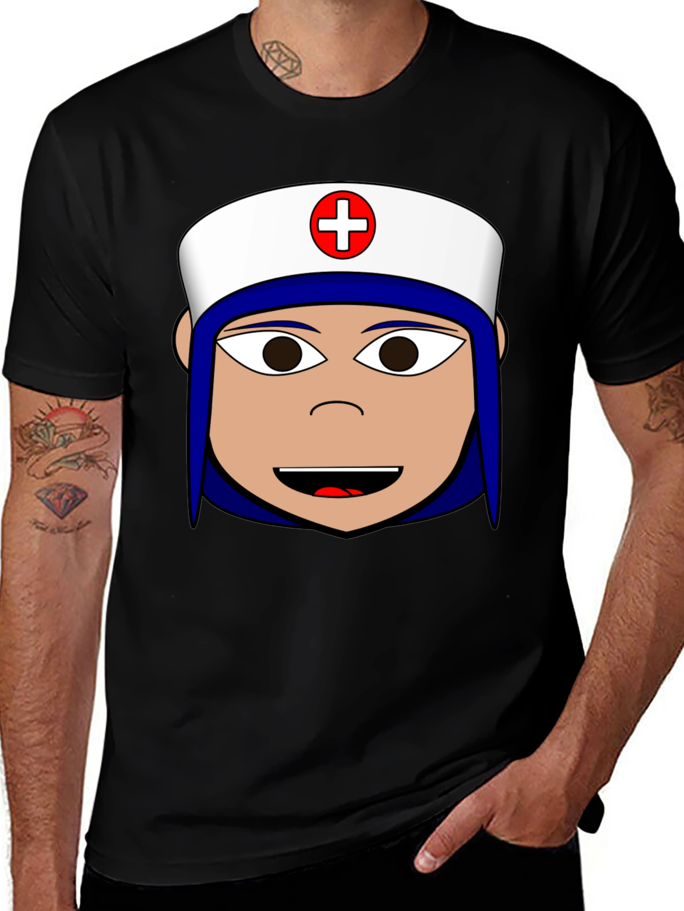 Nurse Cartoon Graphic Tee - Black