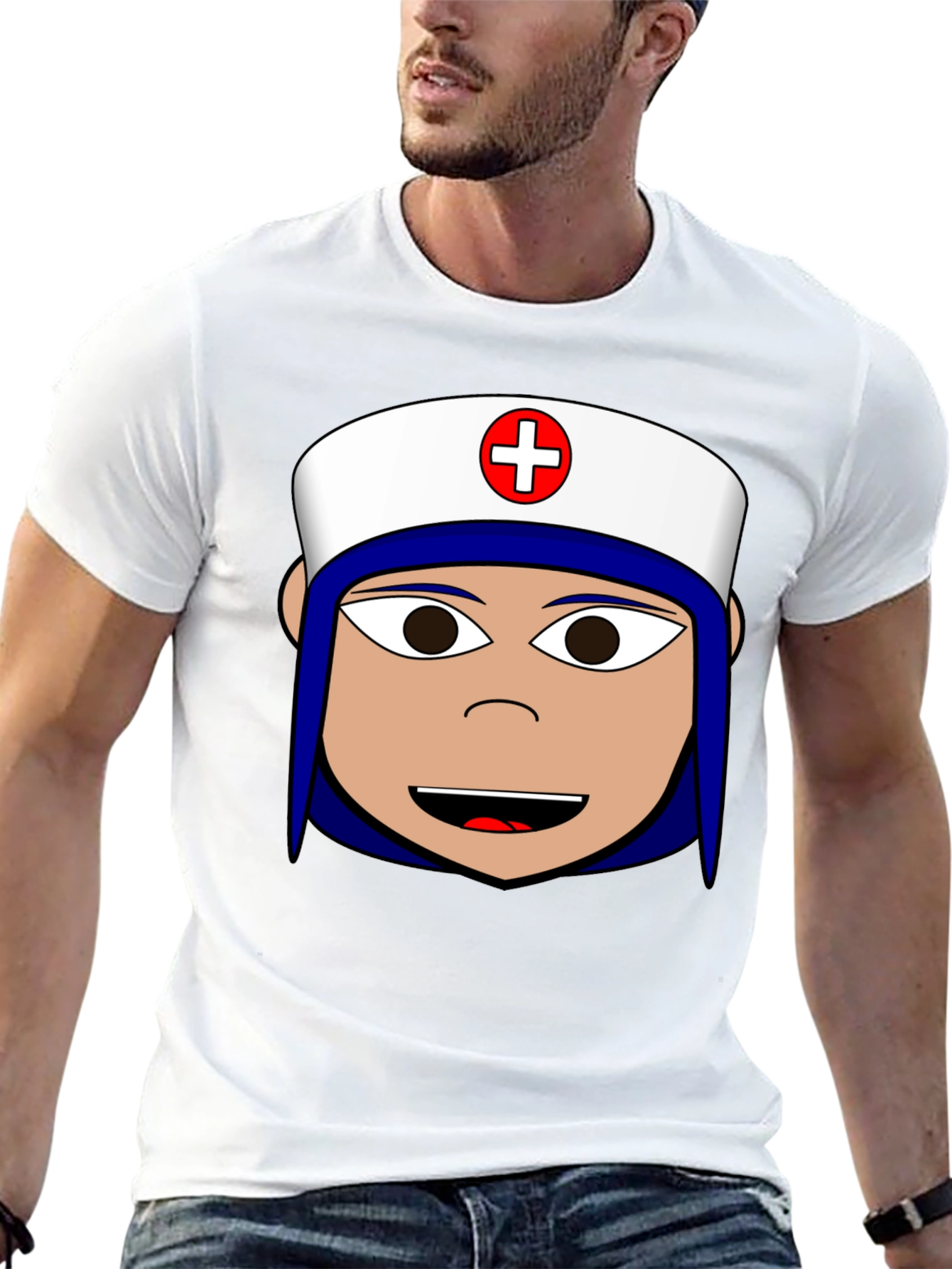 Nurse Cartoon Graphic Tee - Black