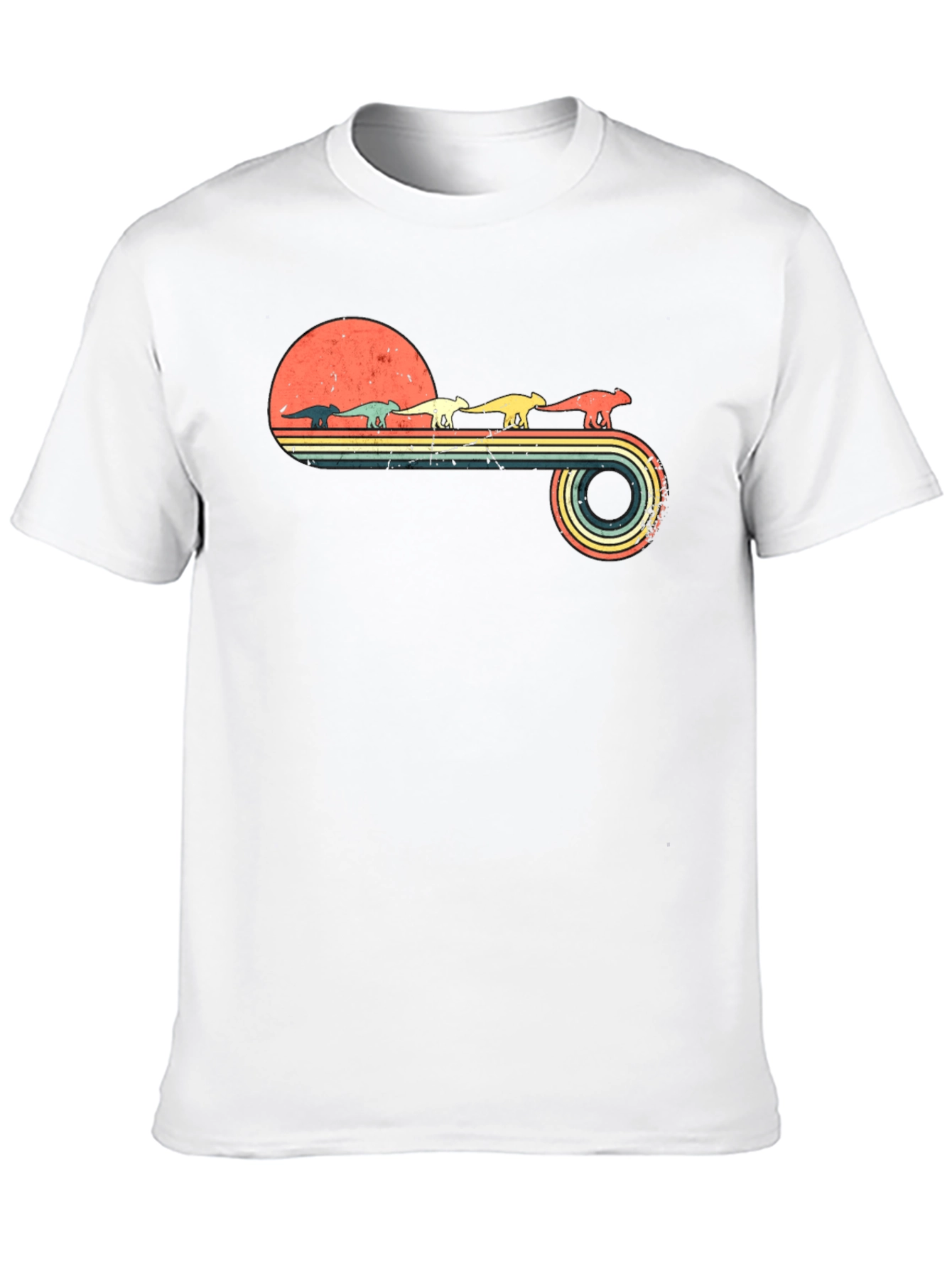 Retro Dinosaur Sunset Graphic Tee - Black Cotton Blend