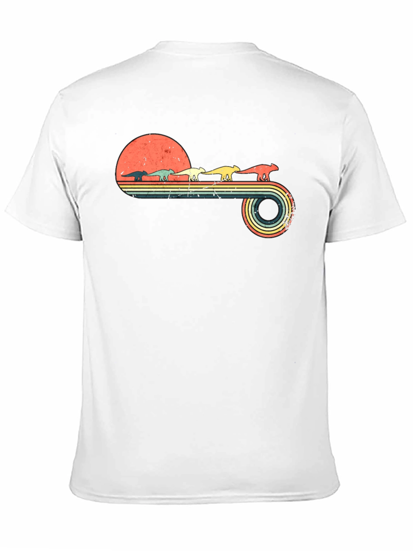 Retro Dinosaur Sunset Graphic Tee - Black Cotton Blend