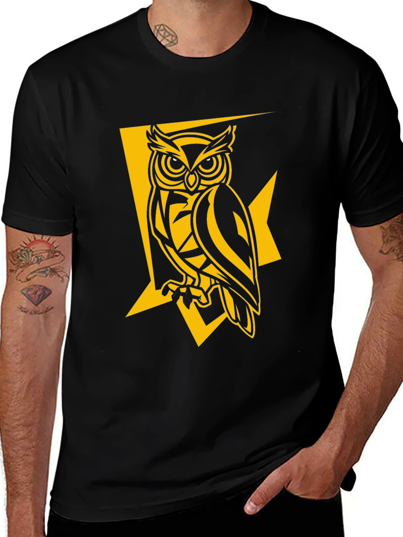 Cool Owl Graphic Tee - Black Cotton T-Shirt