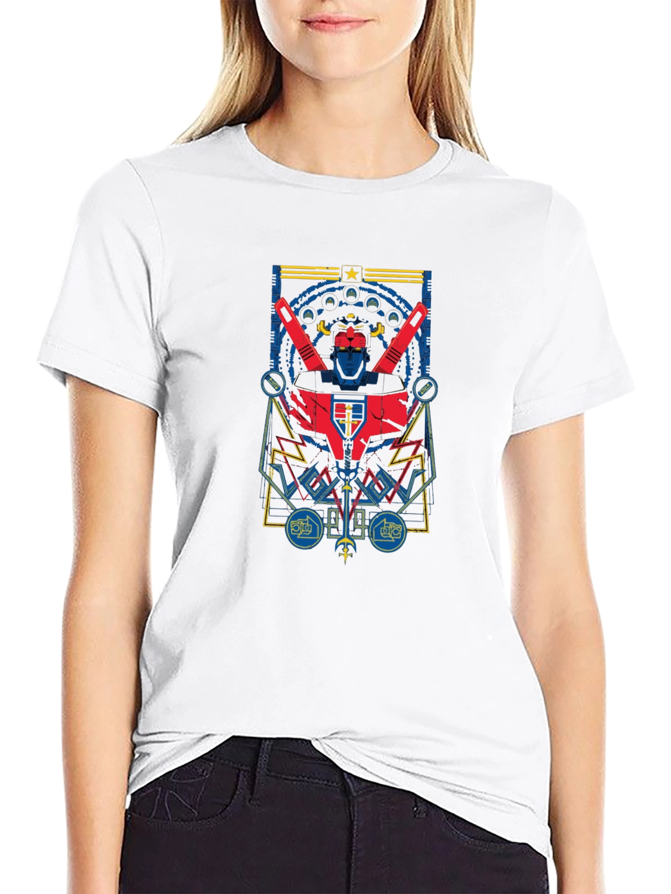 Retro Robot Graphic Print Black T-Shirt
